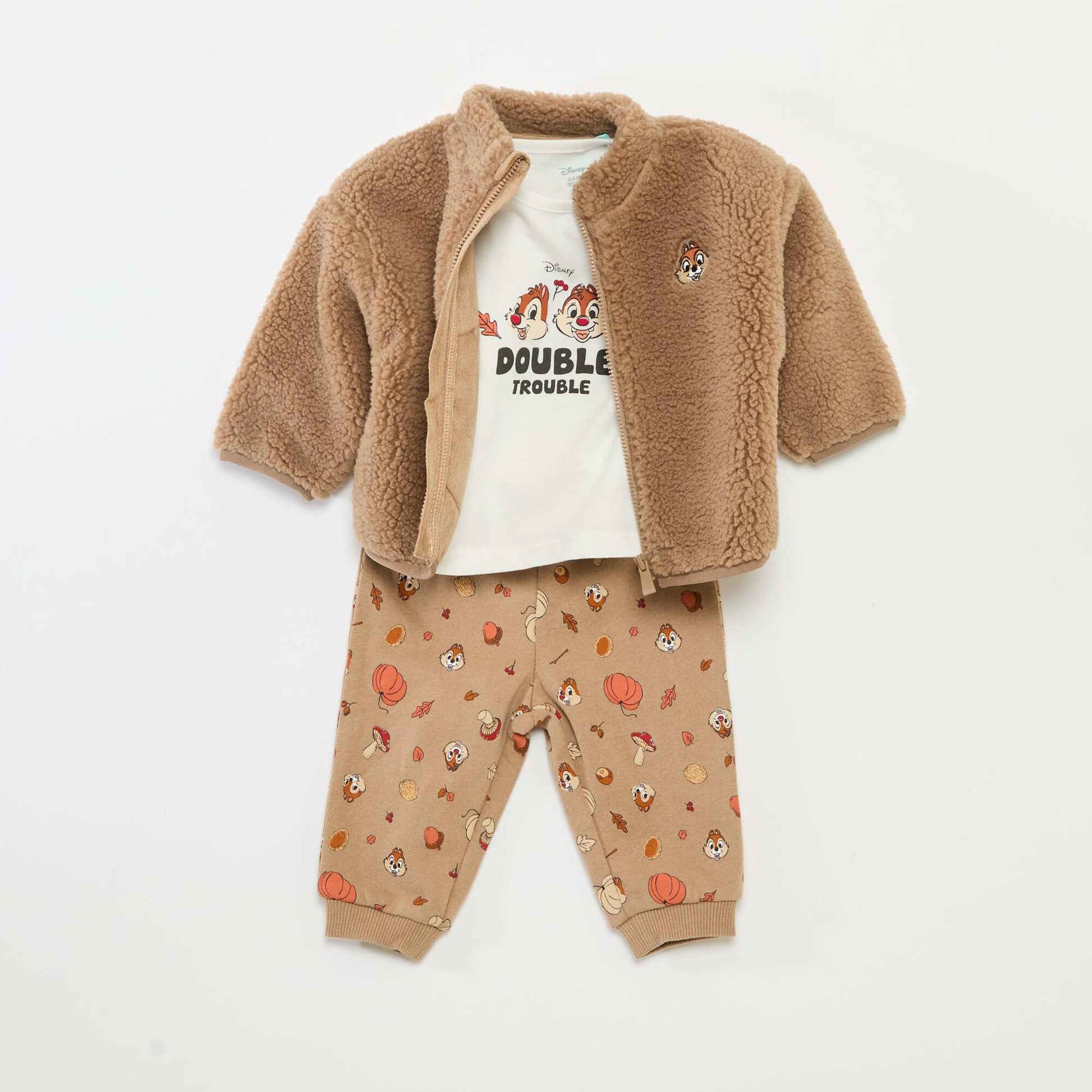 Ensemble de pyjama 'Disney' 'Tic&tac' veste + T-shirt + jogging BEIGE