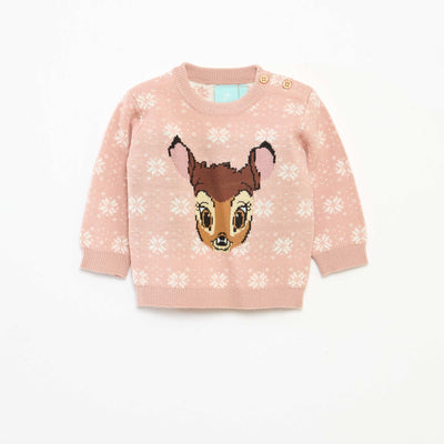 Pull chaud 'Disney' 'Bambi' en maille ROSE