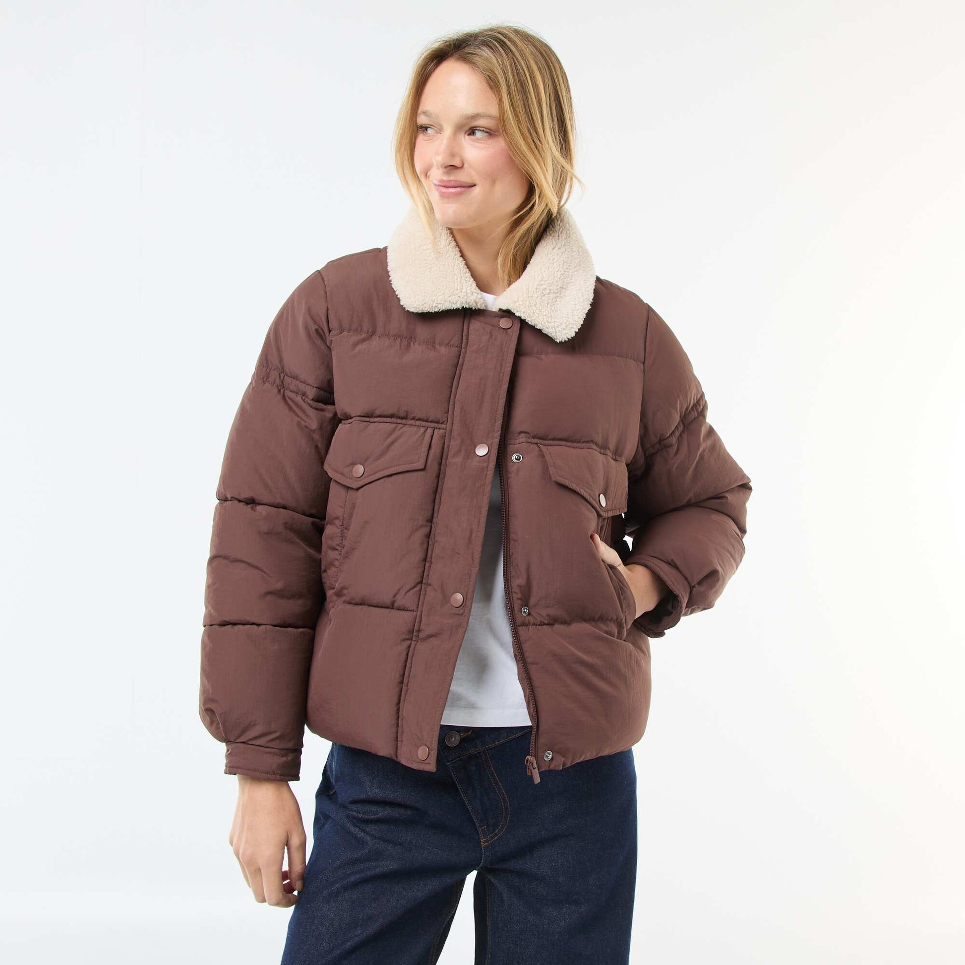 Doudoune matelassée avec col effet mouton MARRON