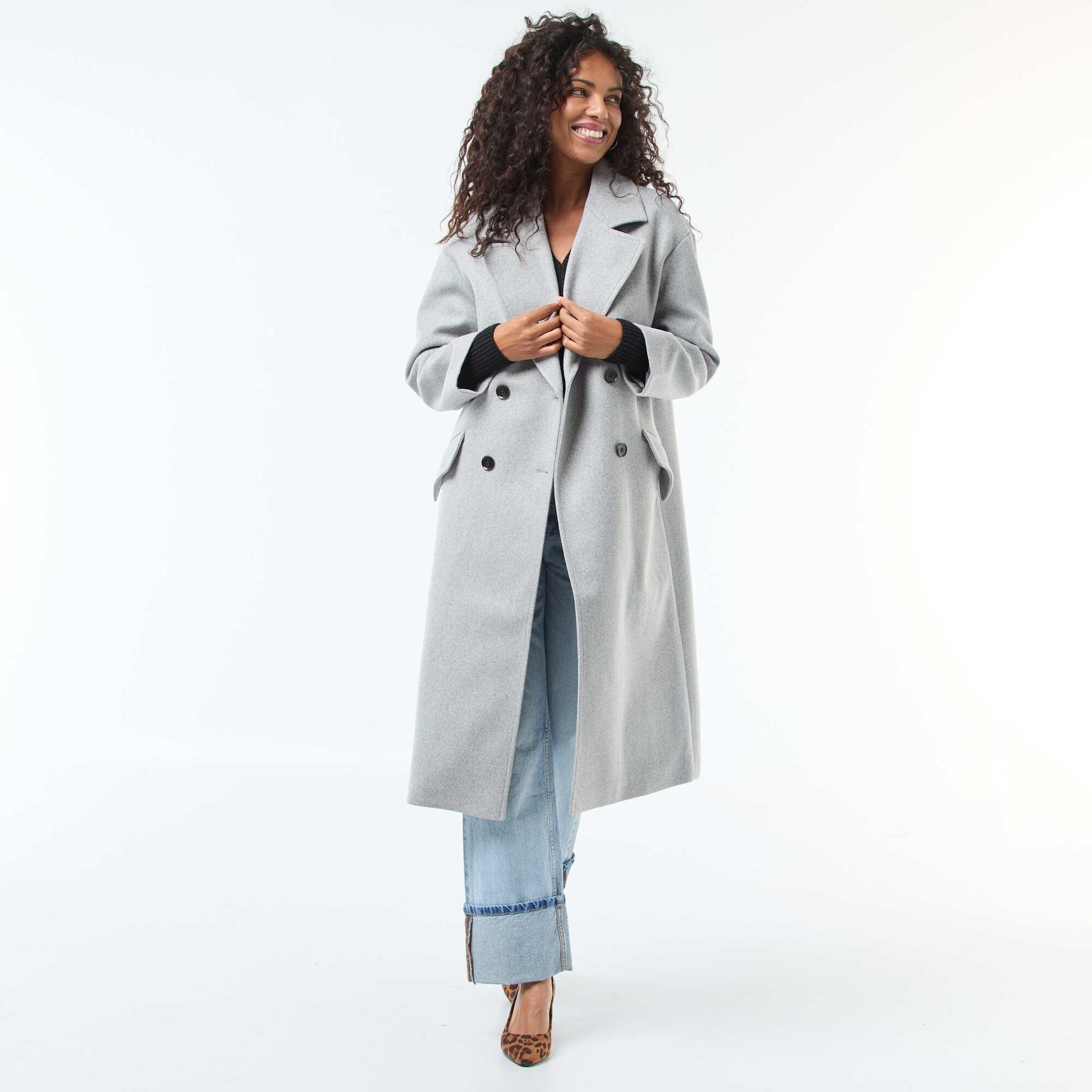 Manteau long en faux lainage GRIS