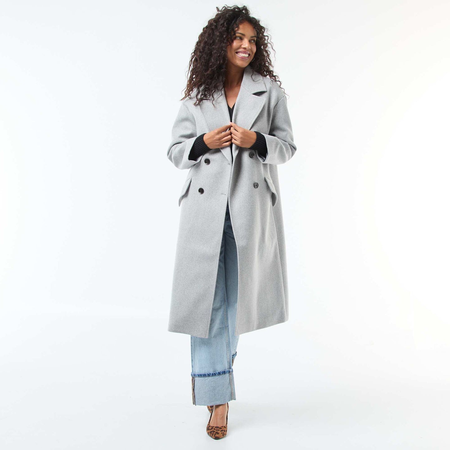 Manteau long en faux lainage GRIS