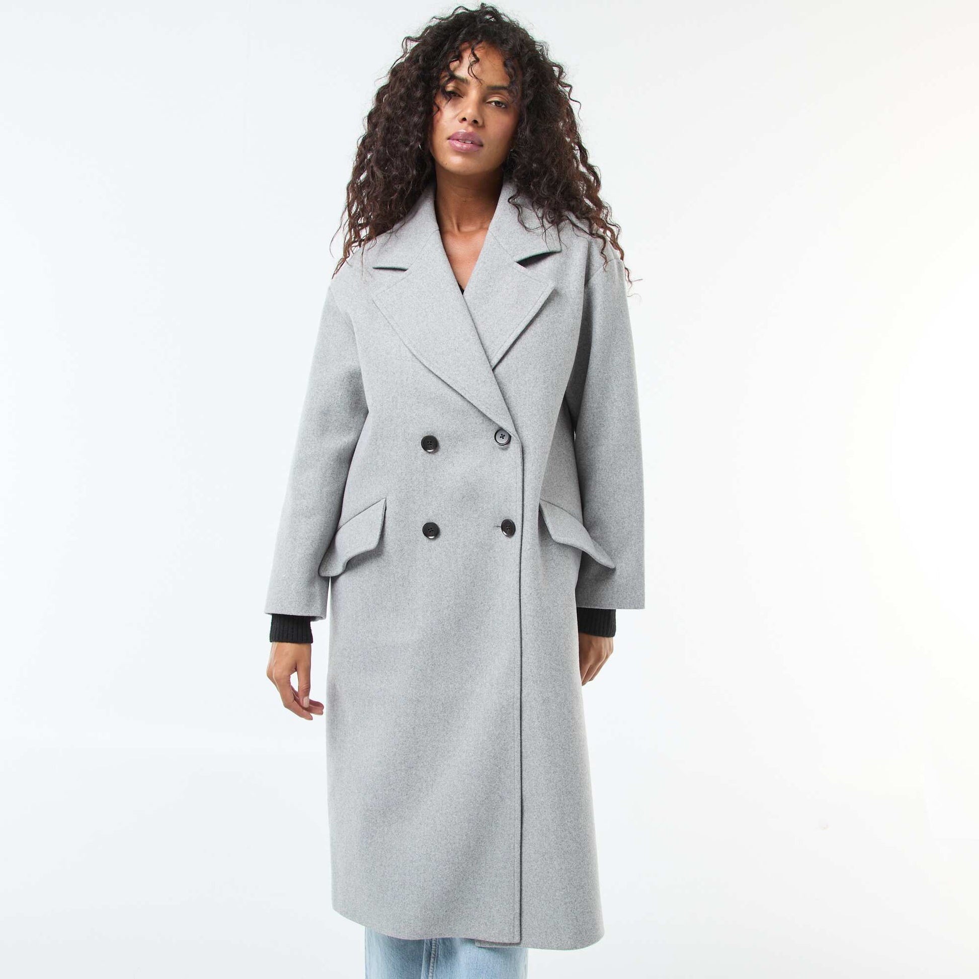 Manteau long en faux lainage GRIS