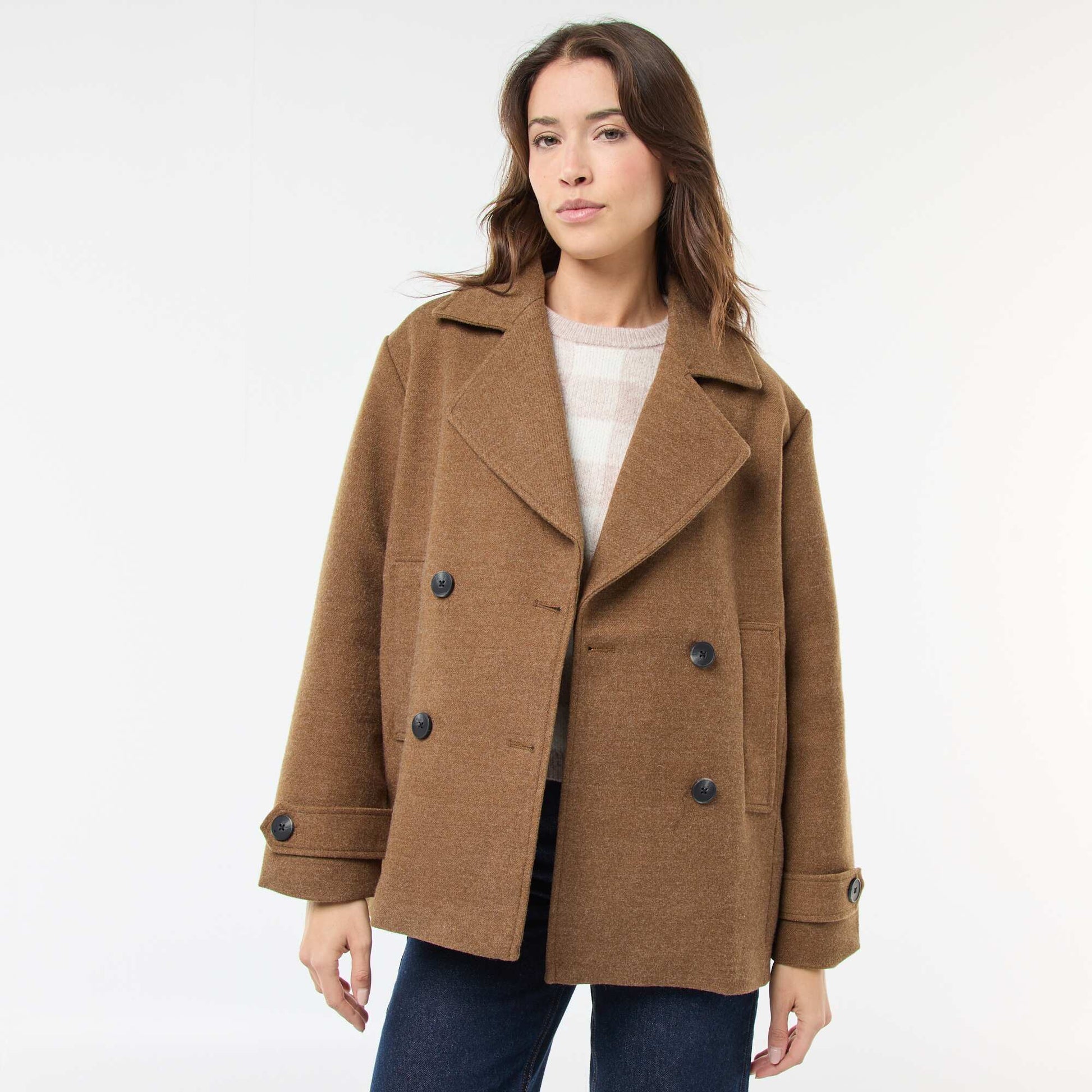 Manteau court facon lainage MARRON