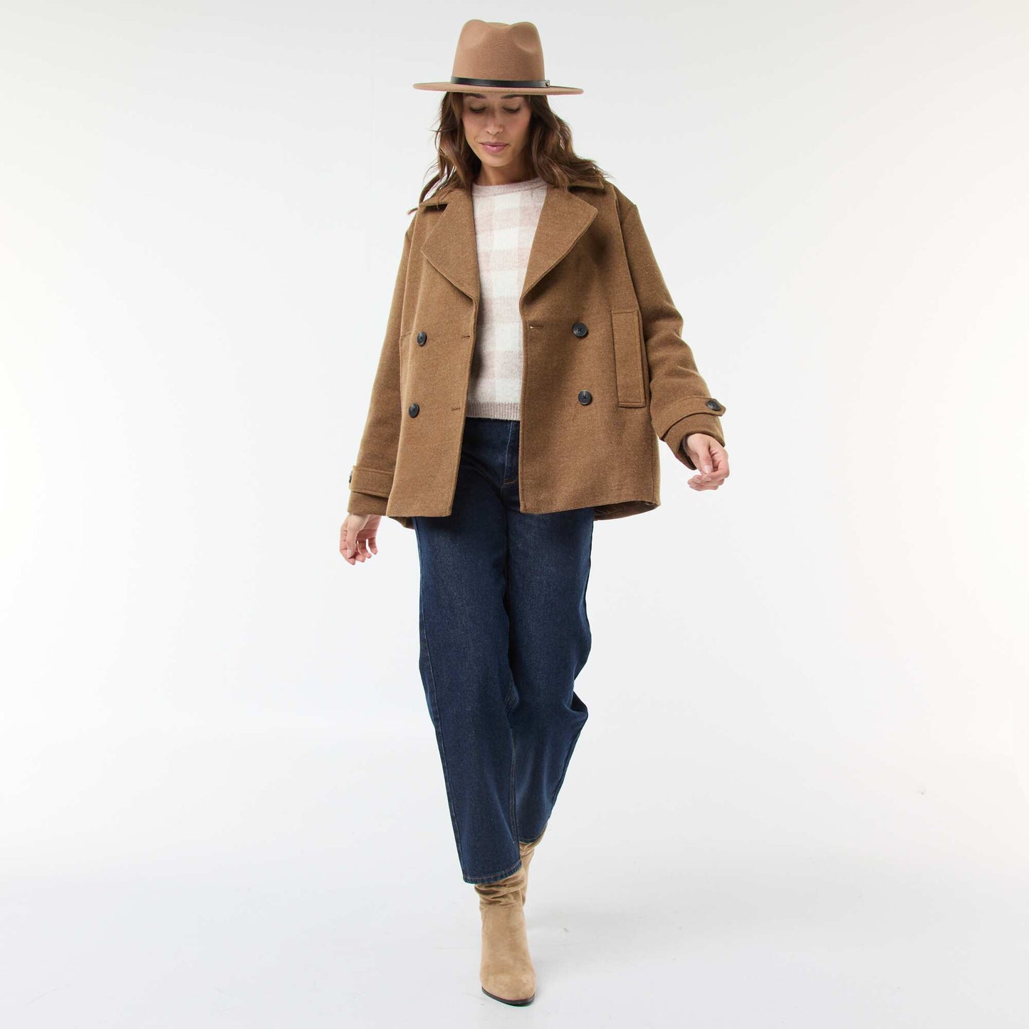 Manteau court facon lainage MARRON