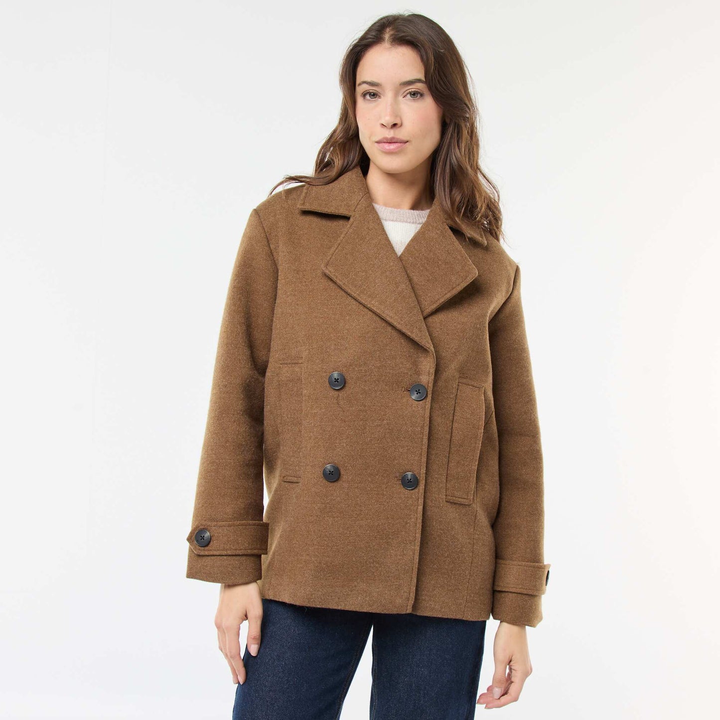 Manteau court facon lainage MARRON