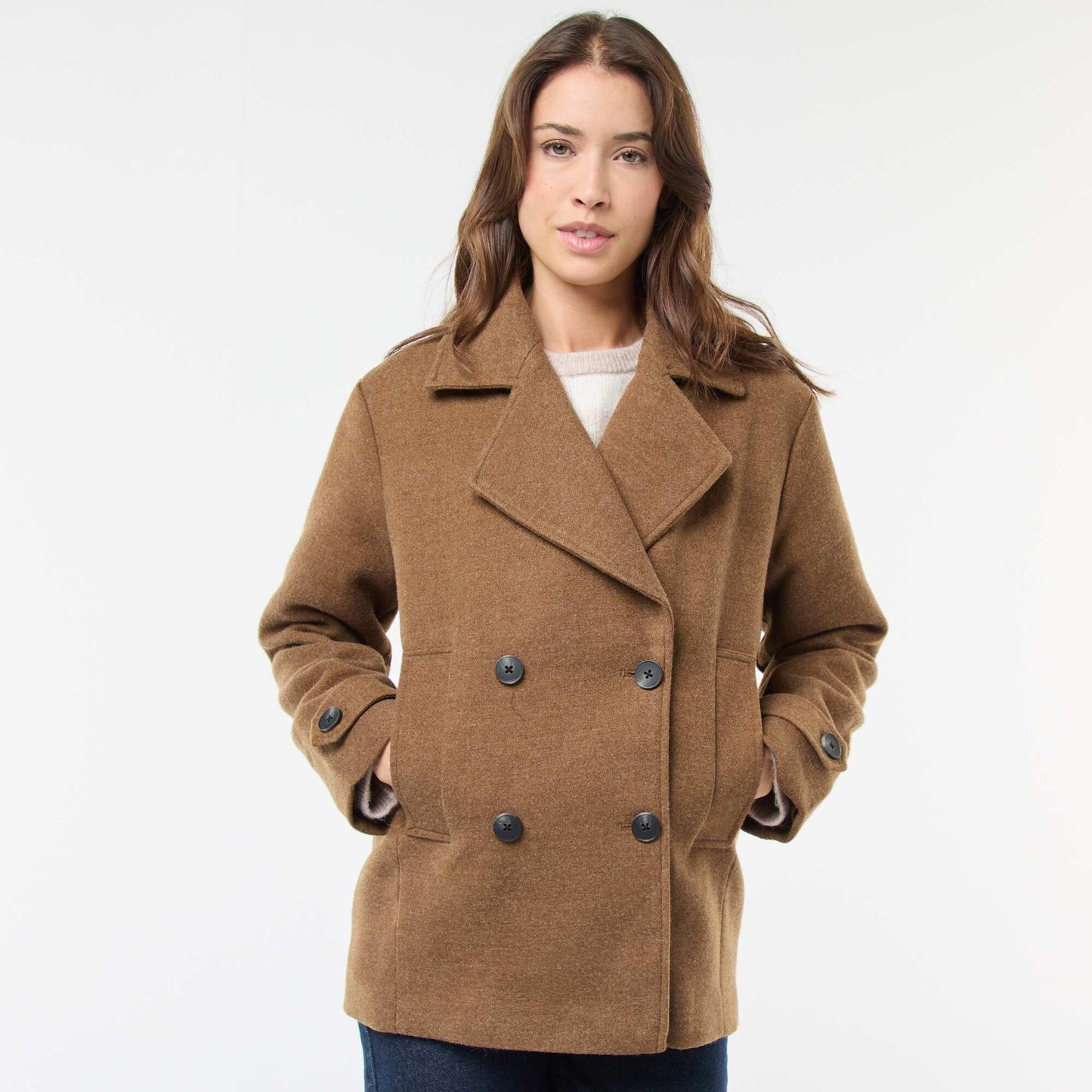 Manteau court facon lainage MARRON