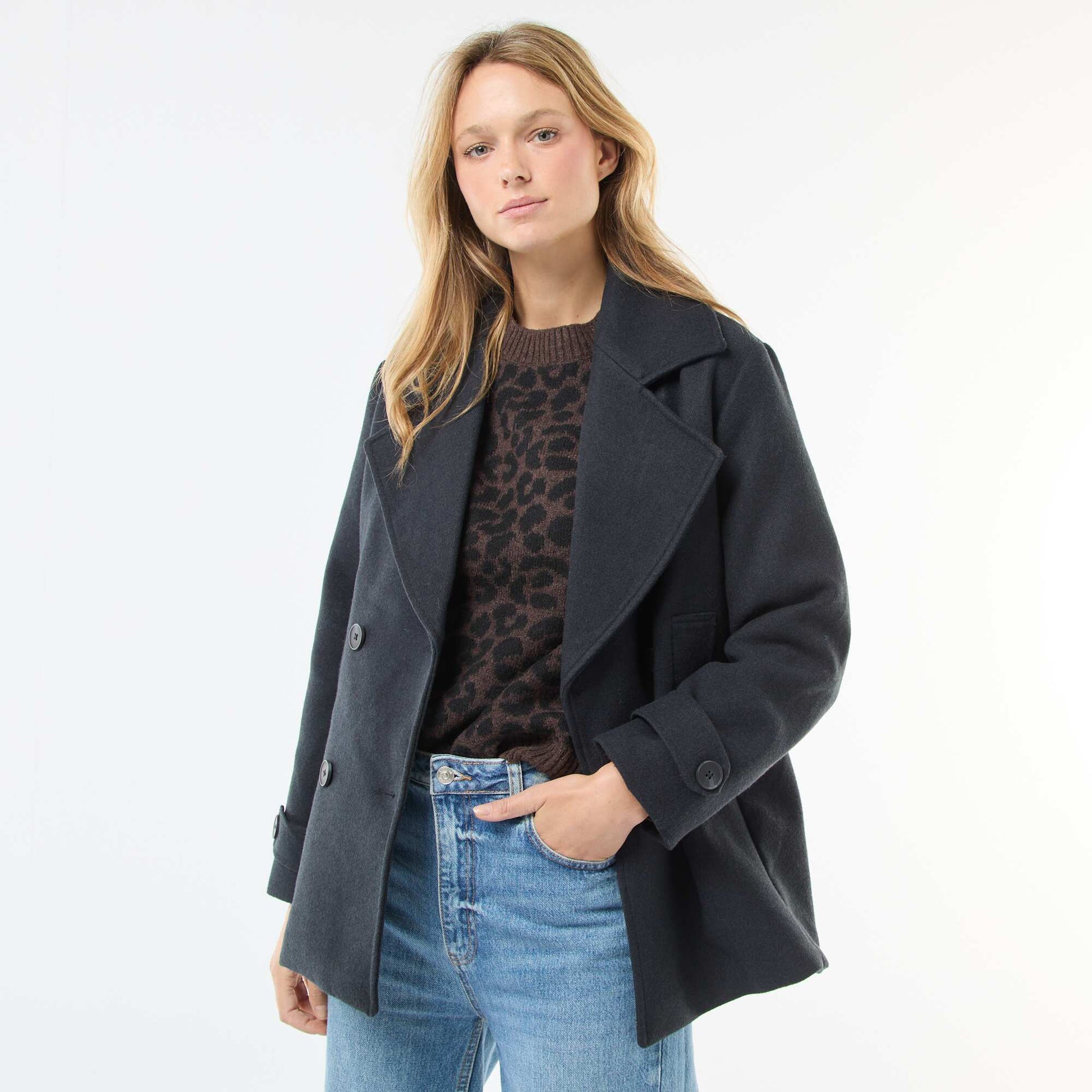 Manteau court facon lainage BLEU