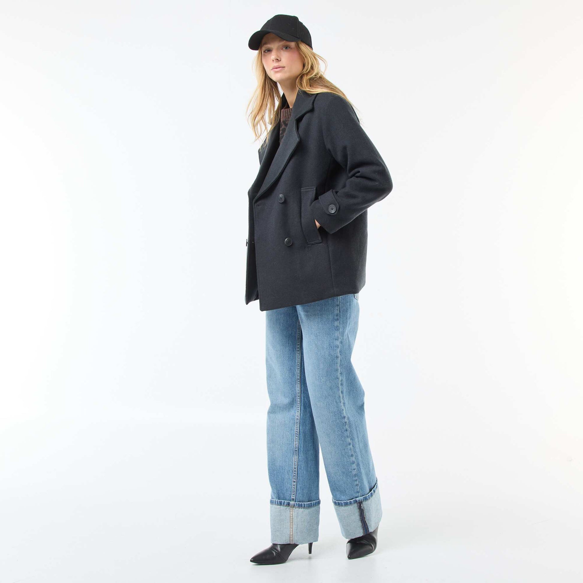 Manteau court facon lainage BLEU