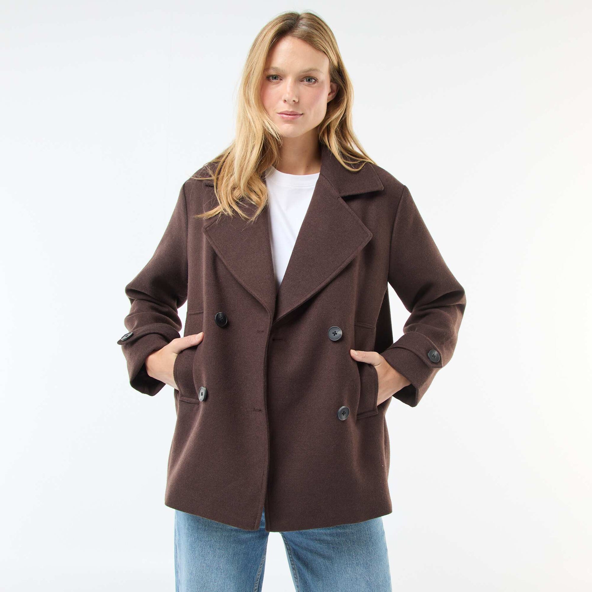 Manteau court facon lainage MARRON