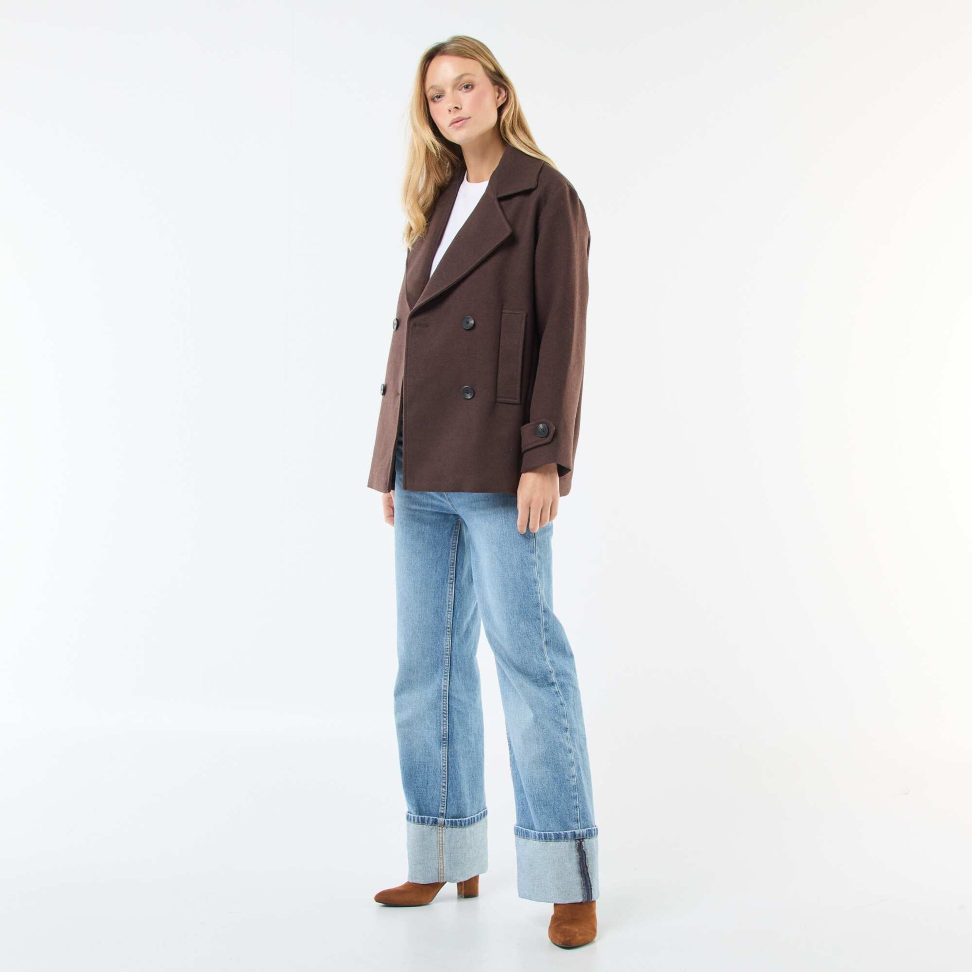Manteau court facon lainage MARRON