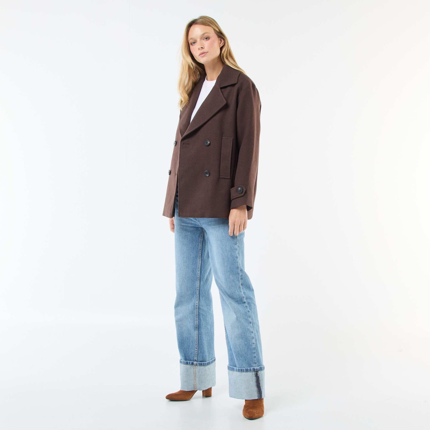 Manteau court facon lainage MARRON