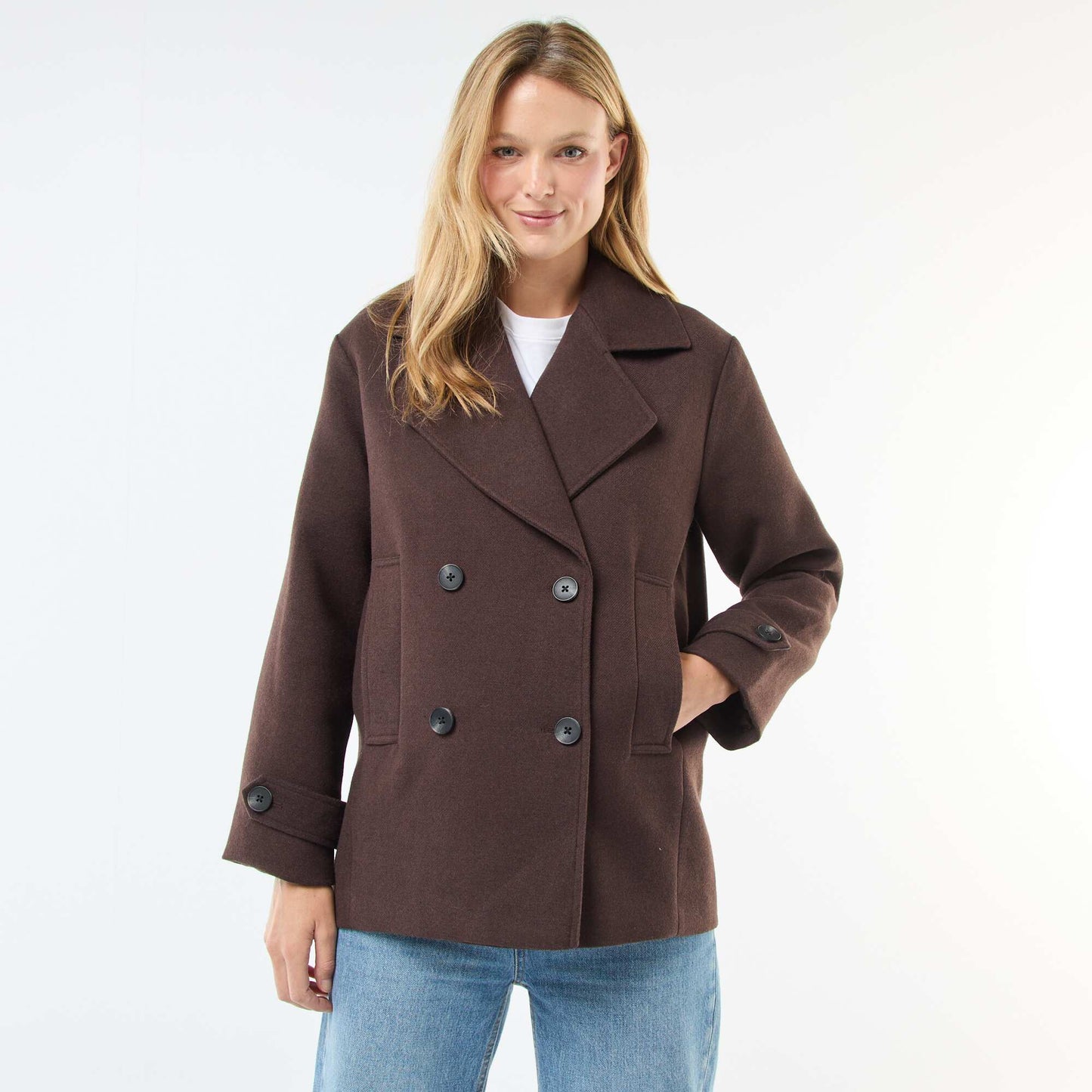Manteau court facon lainage MARRON