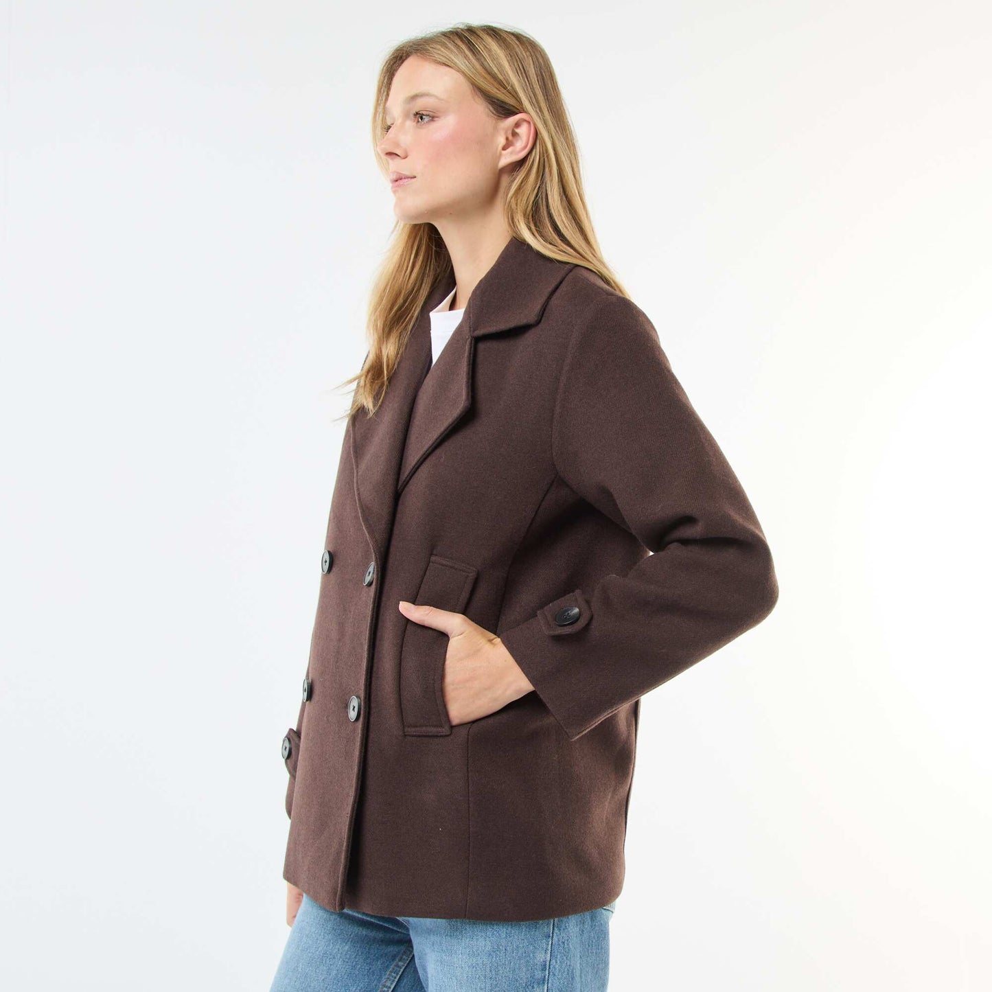 Manteau court facon lainage MARRON
