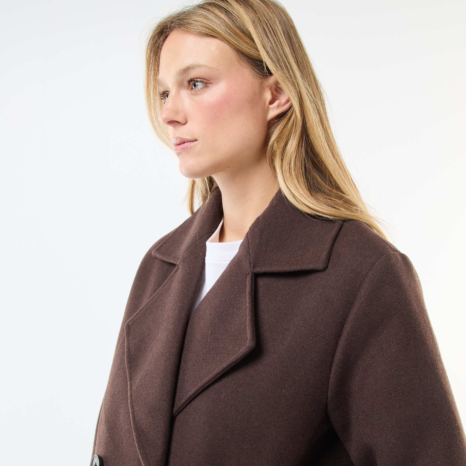 Manteau court facon lainage MARRON