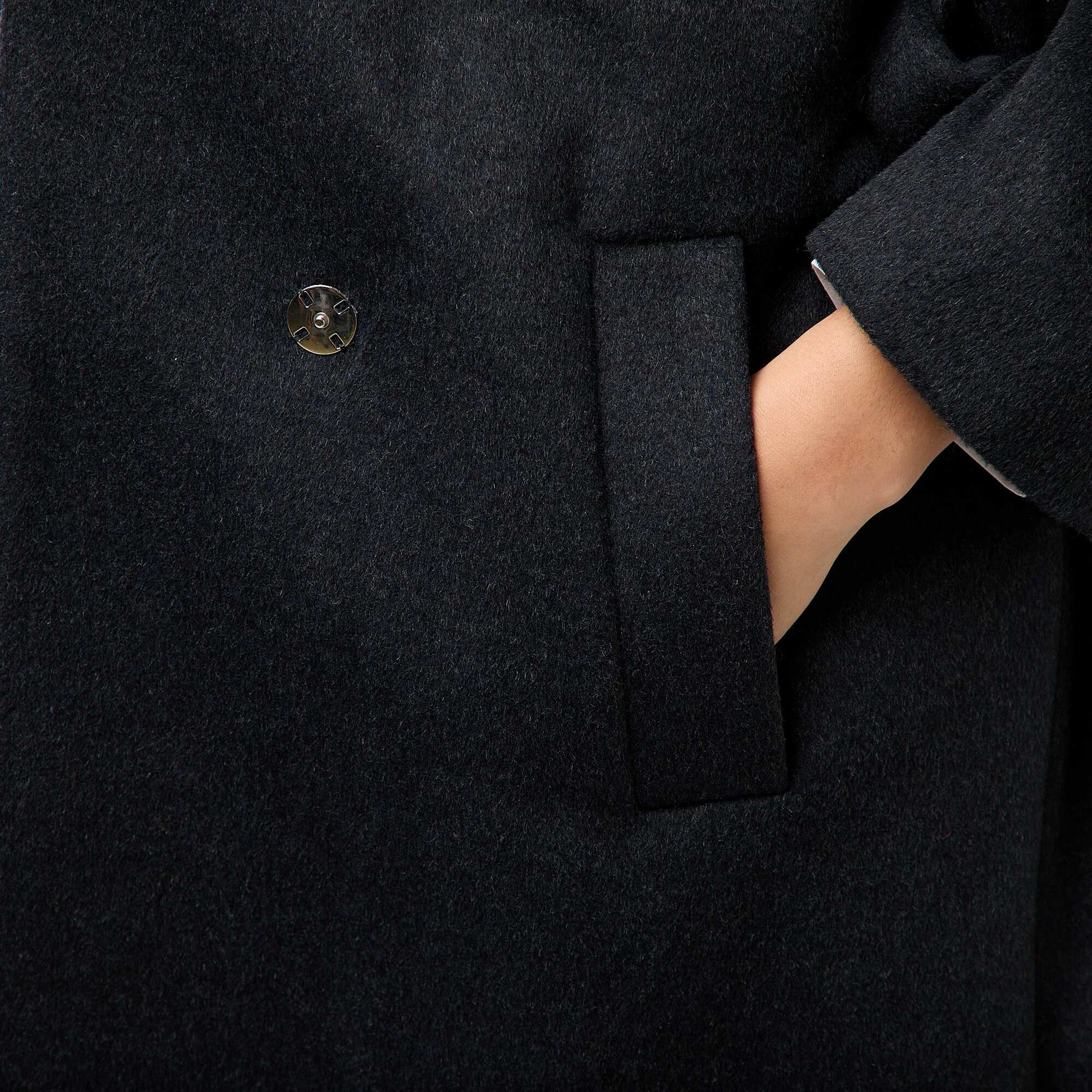 Manteau long façon lainage col rond avec écharpe cousue BLEU