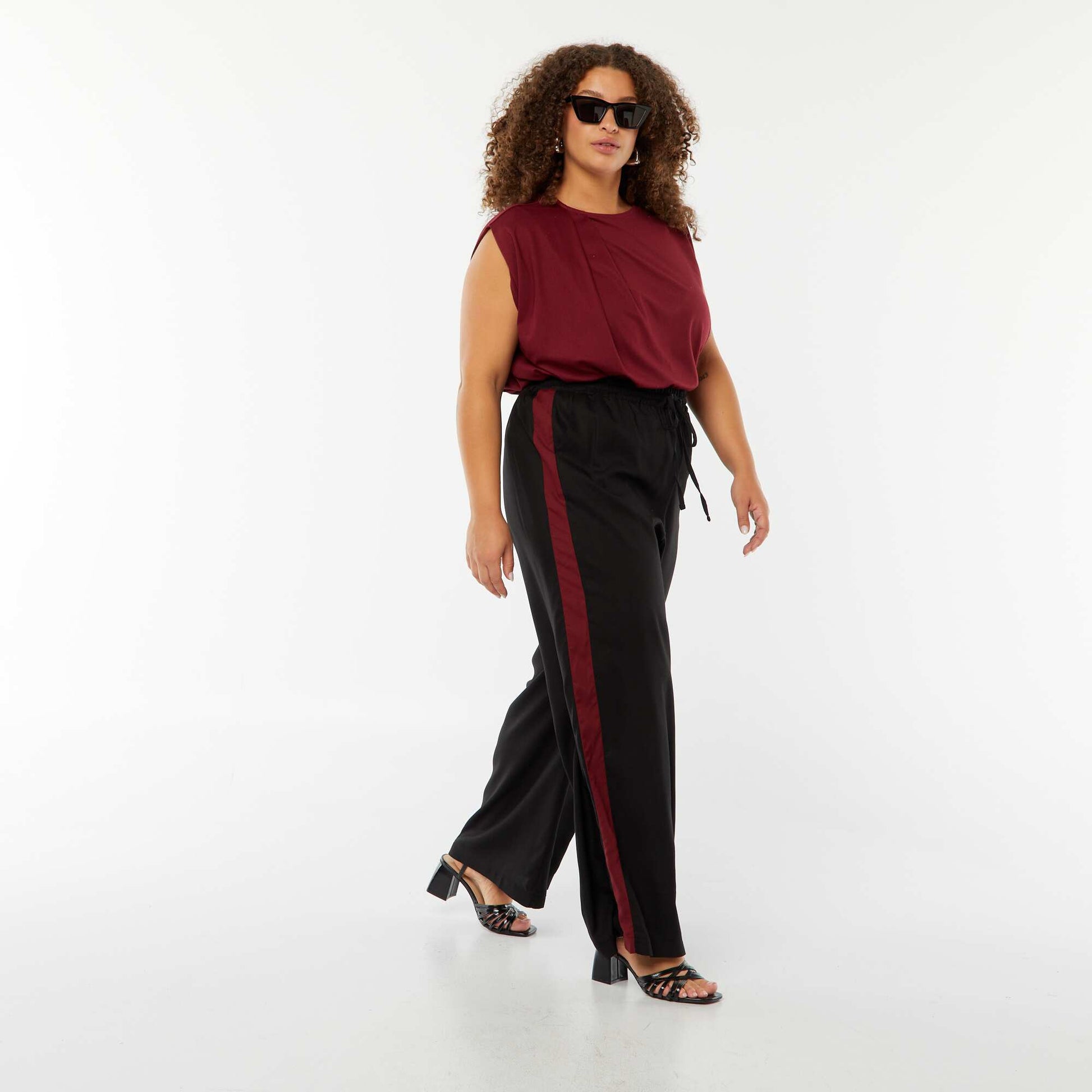 Pantalon large avec bandes contrastantes NOIR