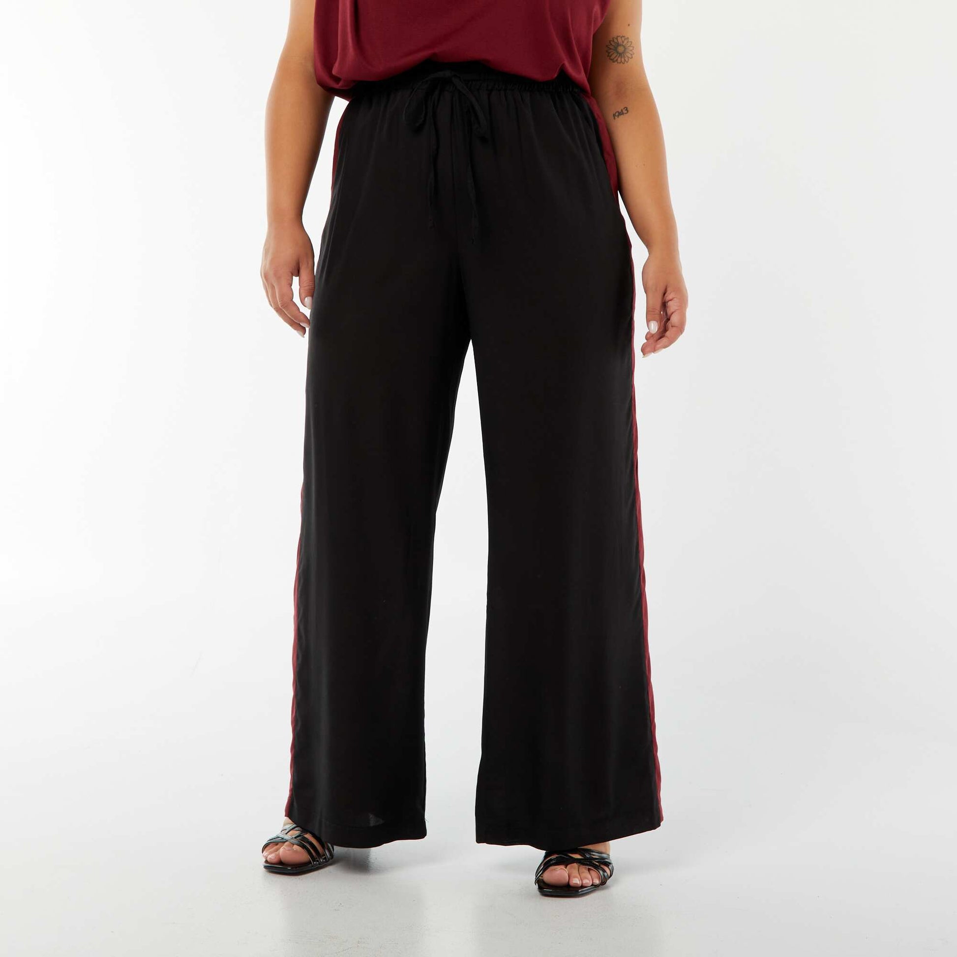 Pantalon large avec bandes contrastantes NOIR