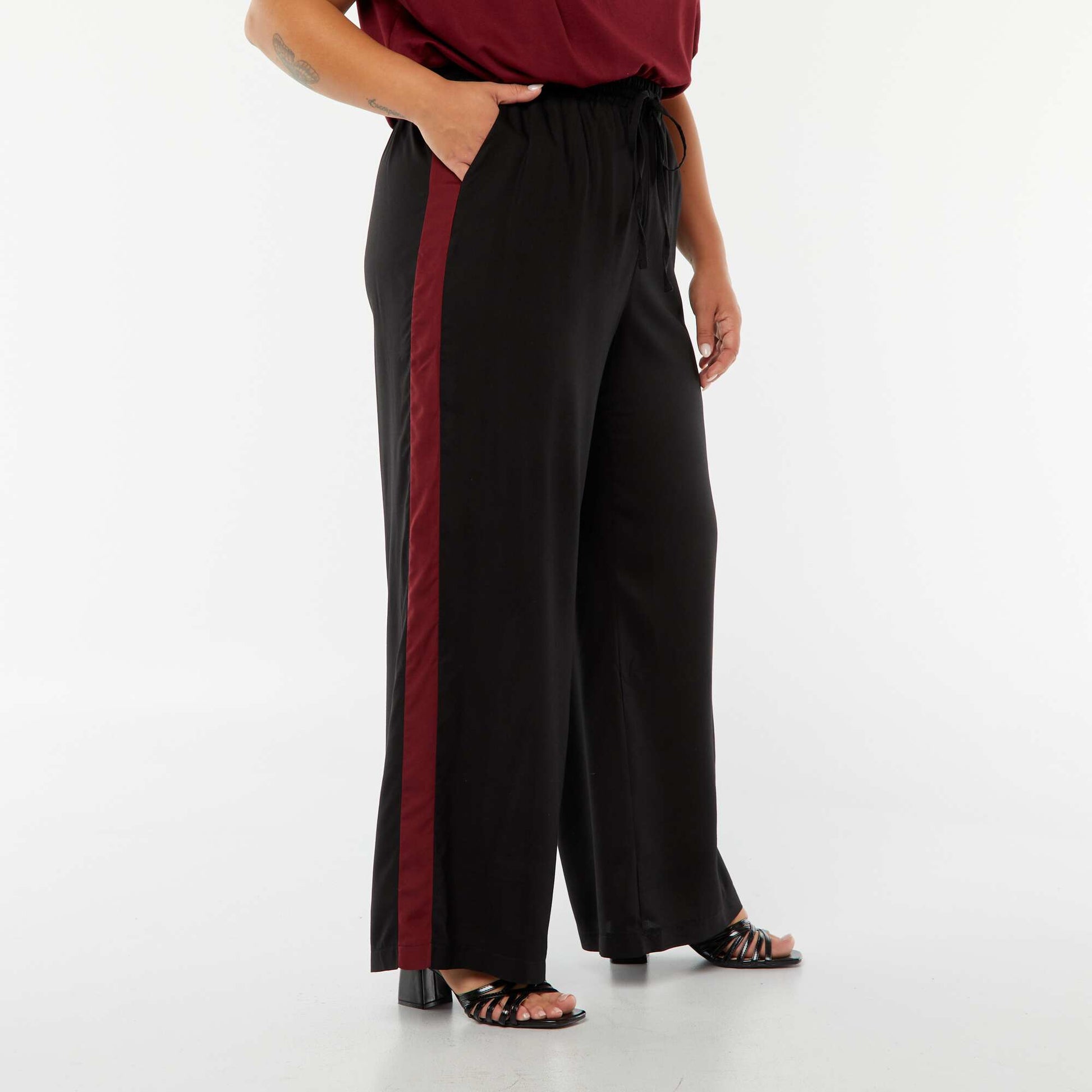 Pantalon large avec bandes contrastantes NOIR