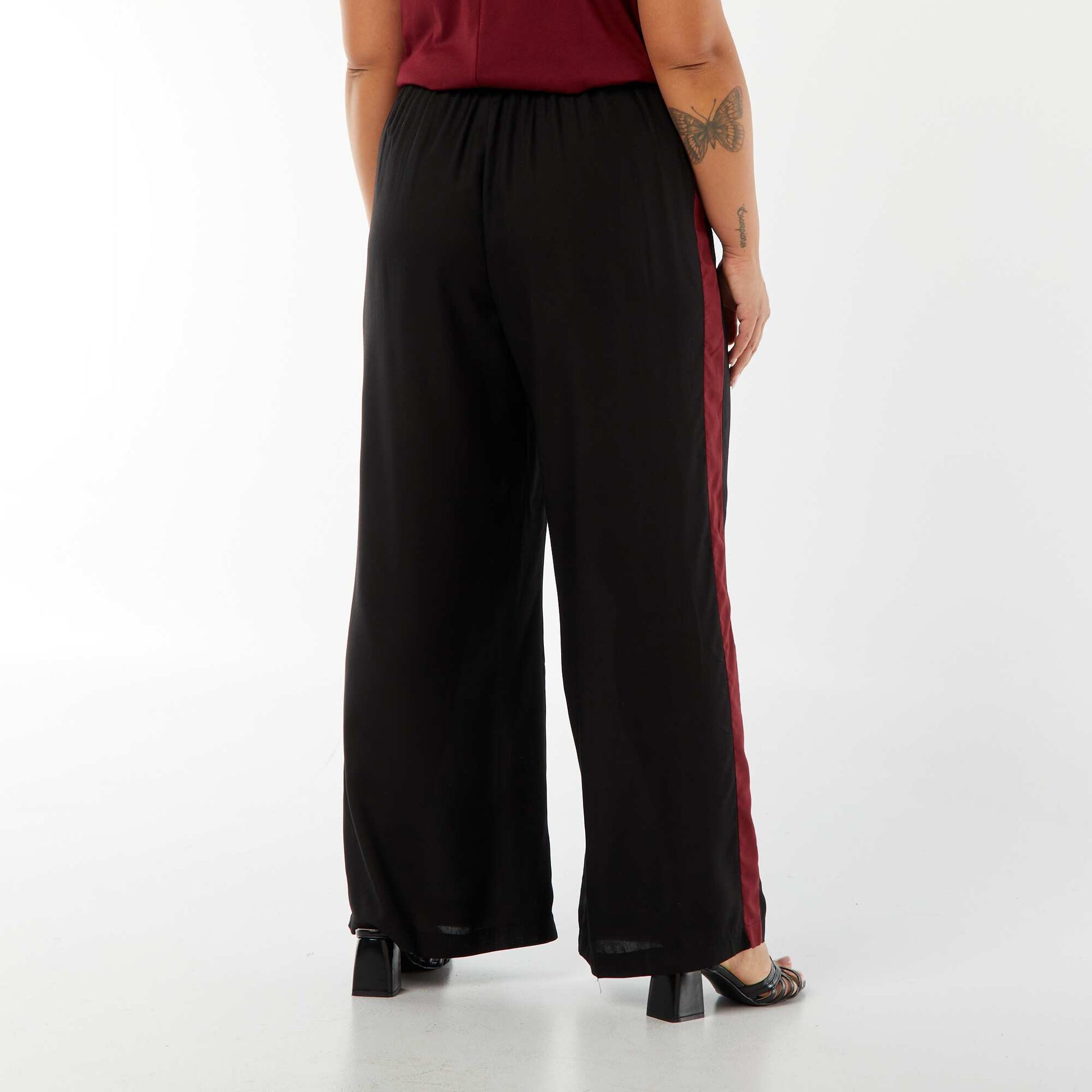 Pantalon large avec bandes contrastantes NOIR