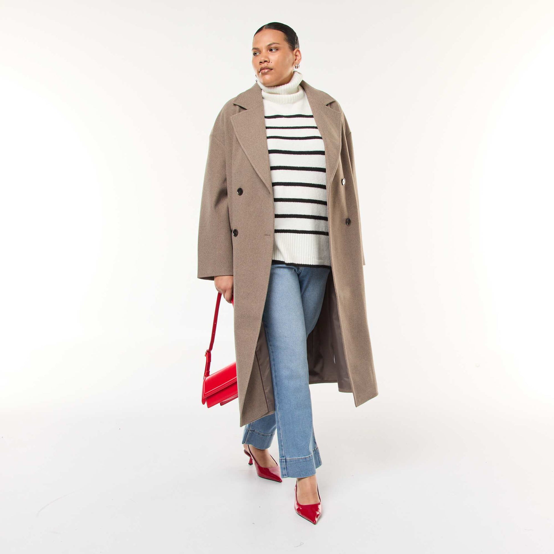 Manteau long faux lainage avec 2 poches à rabat BEIGE