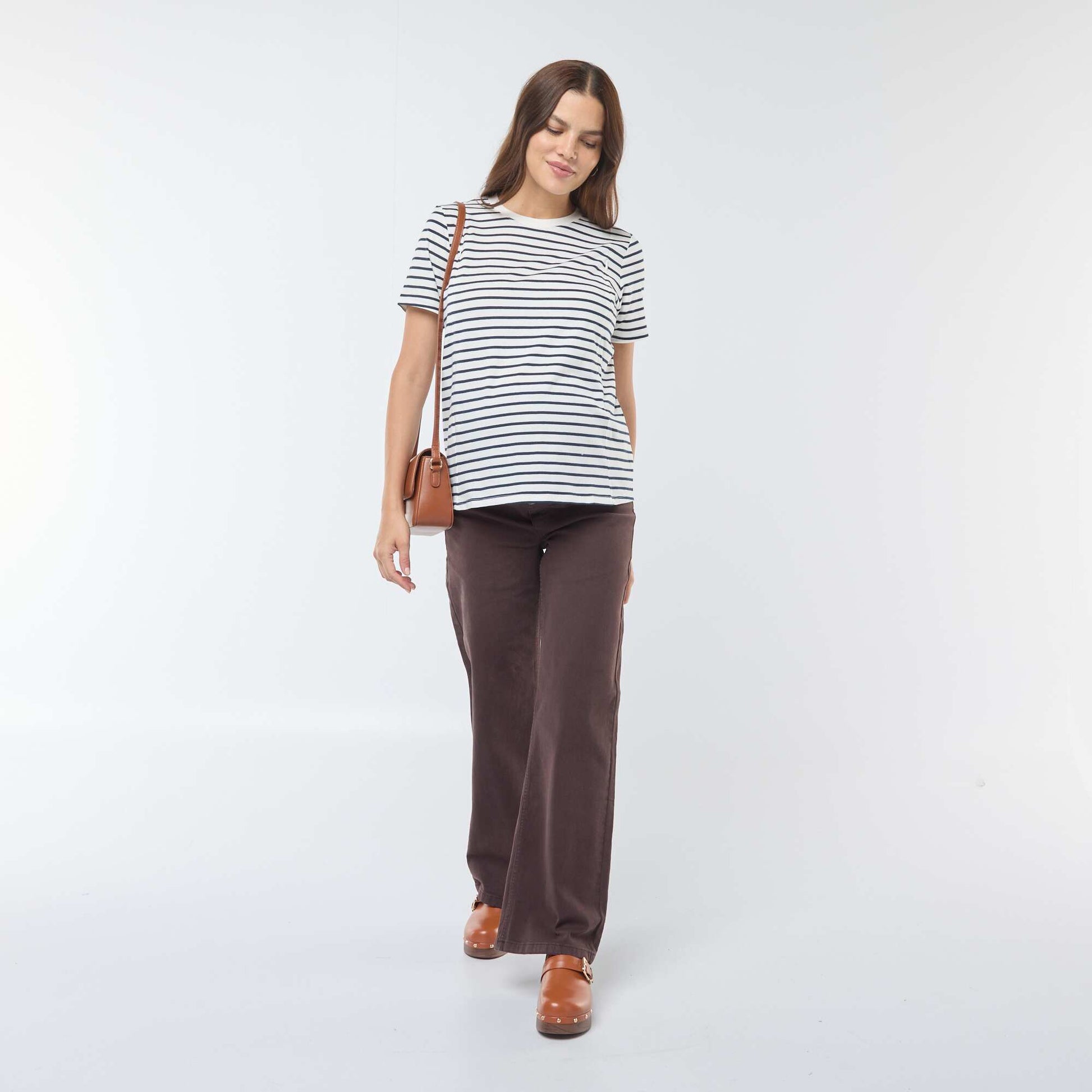 Pantalon de maternité wide leg imprimé léopard MARRON