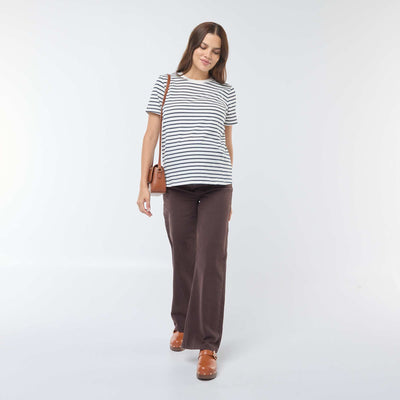 Pantalon de maternité wide leg imprimé léopard MARRON