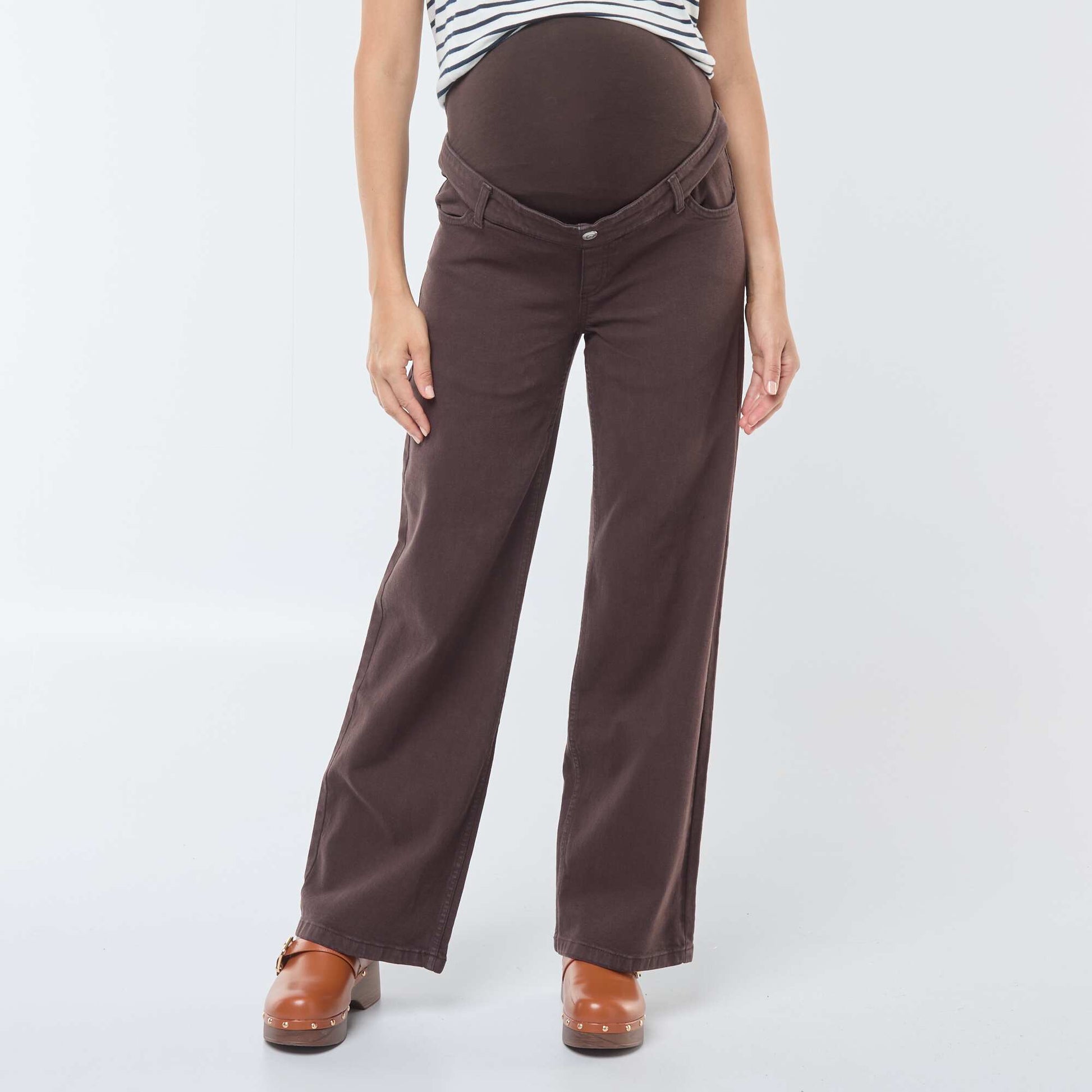 Pantalon de maternité wide leg imprimé léopard MARRON