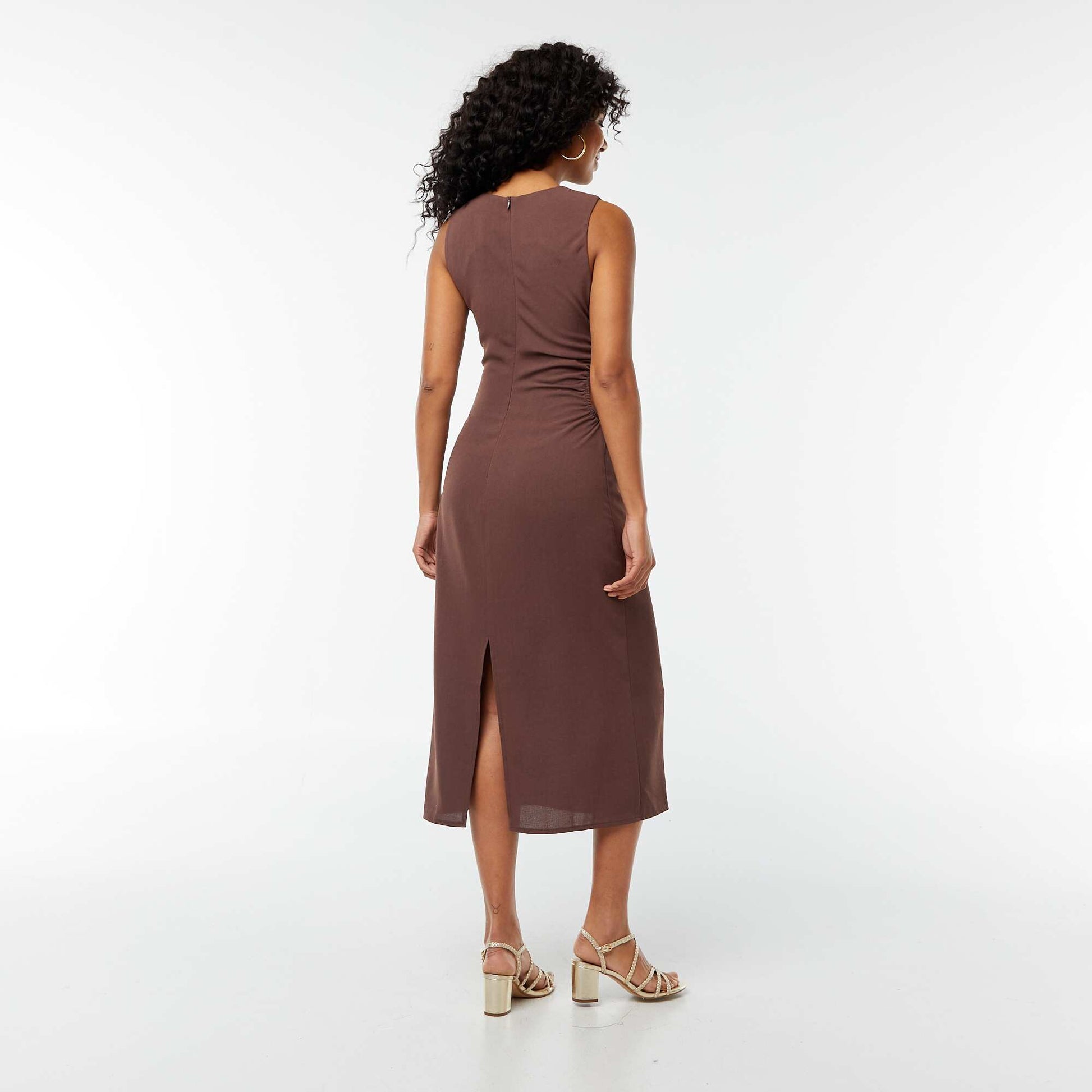 Robe midi sans manches ajourée sur le côté MARRON