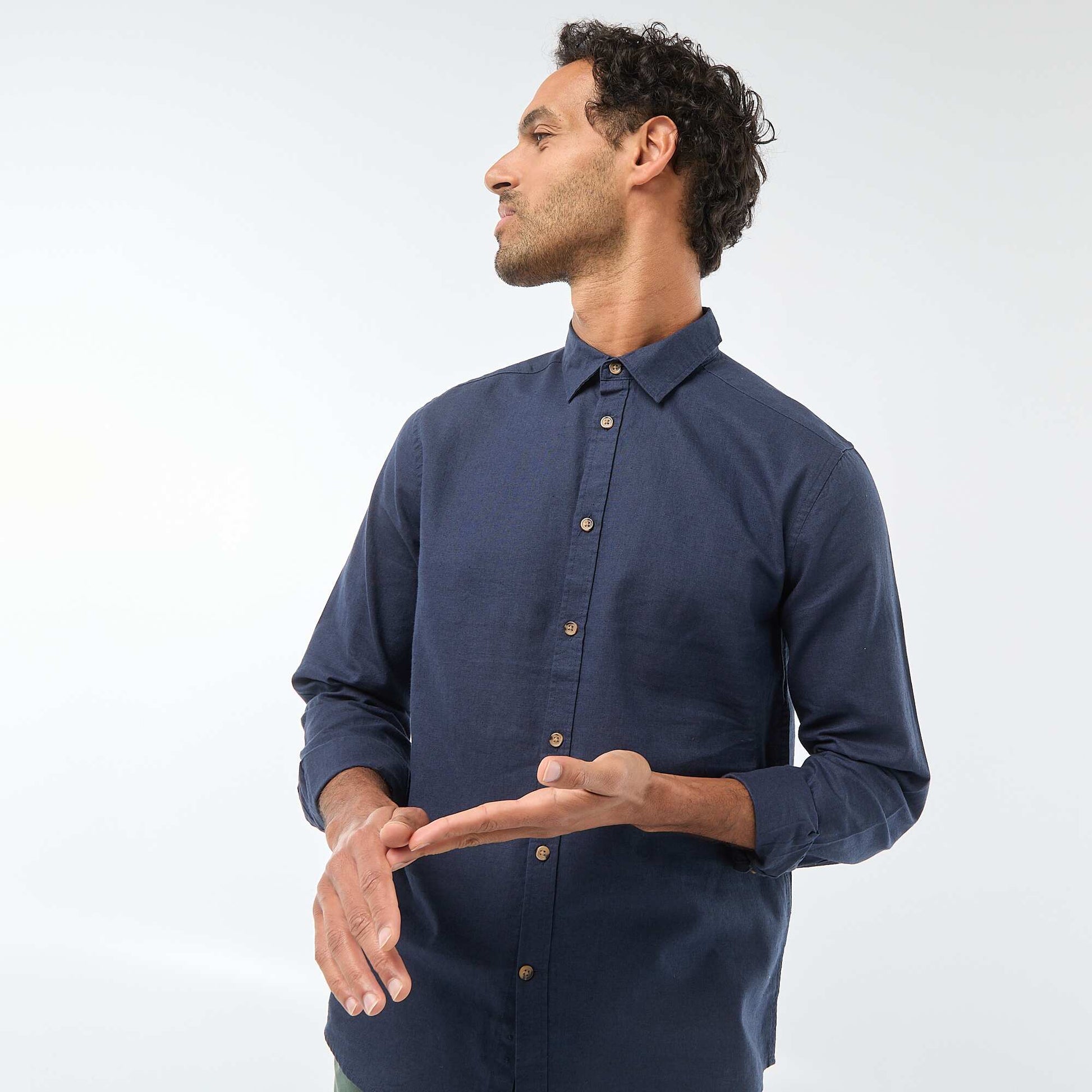 Chemise en lin mélangé unie BLEU