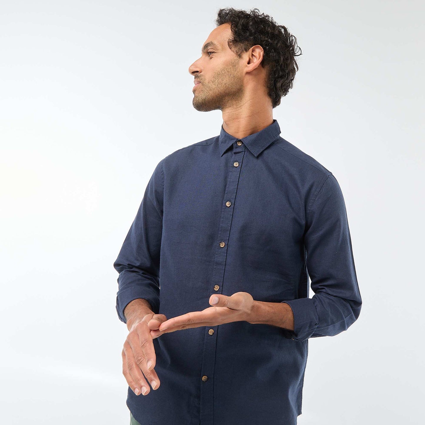 Chemise en lin mélangé unie BLEU