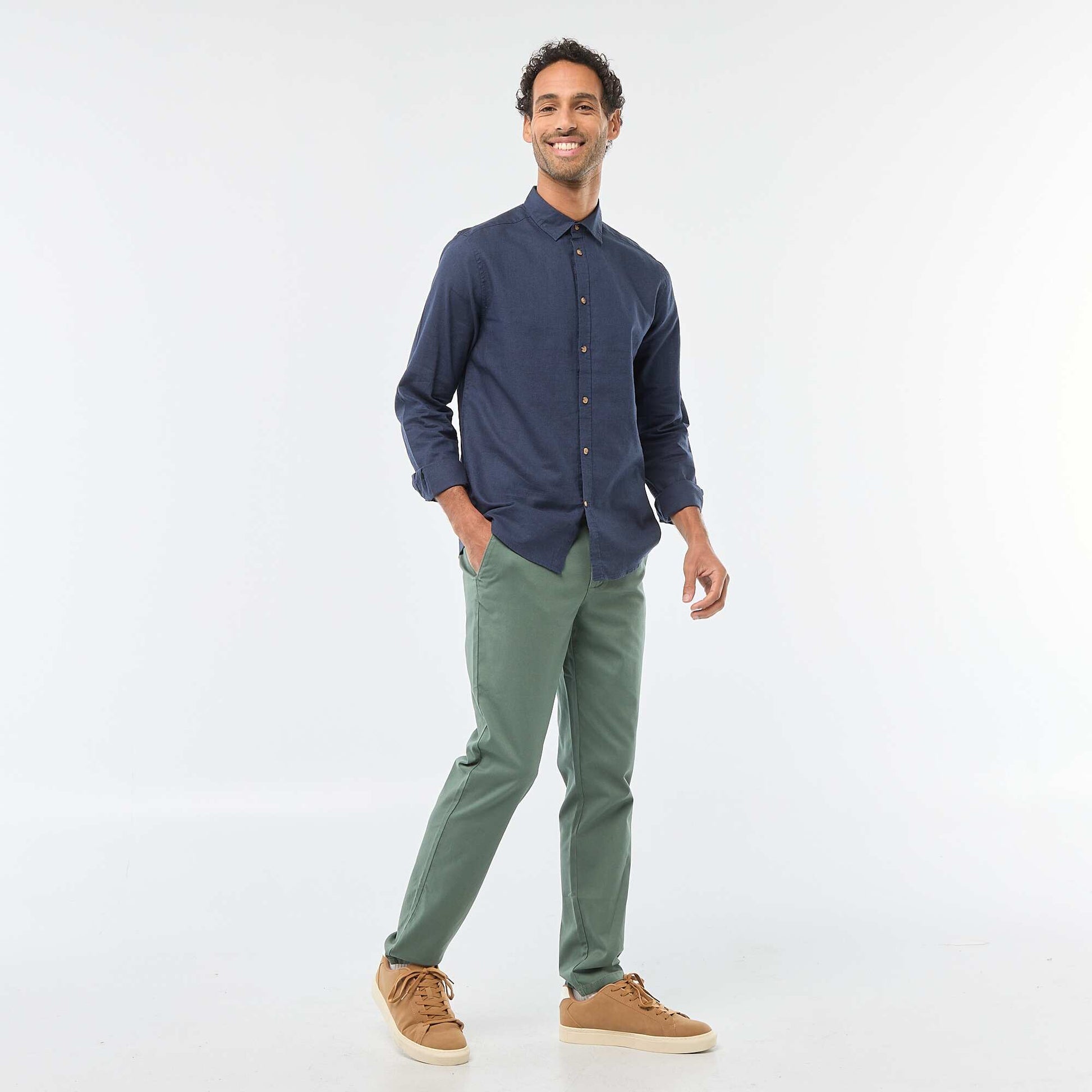 Chemise en lin mélangé unie BLEU