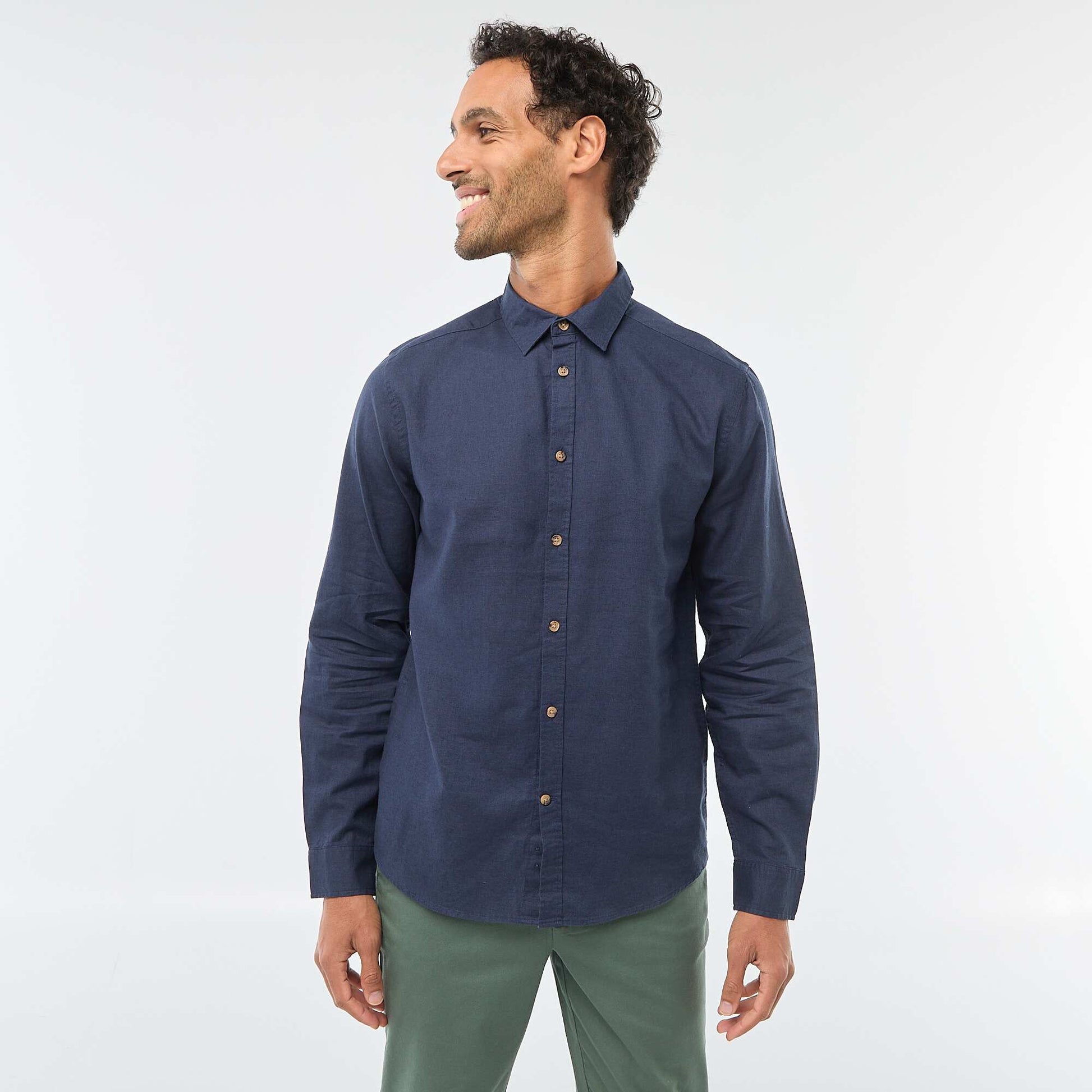 Chemise en lin mélangé unie BLEU