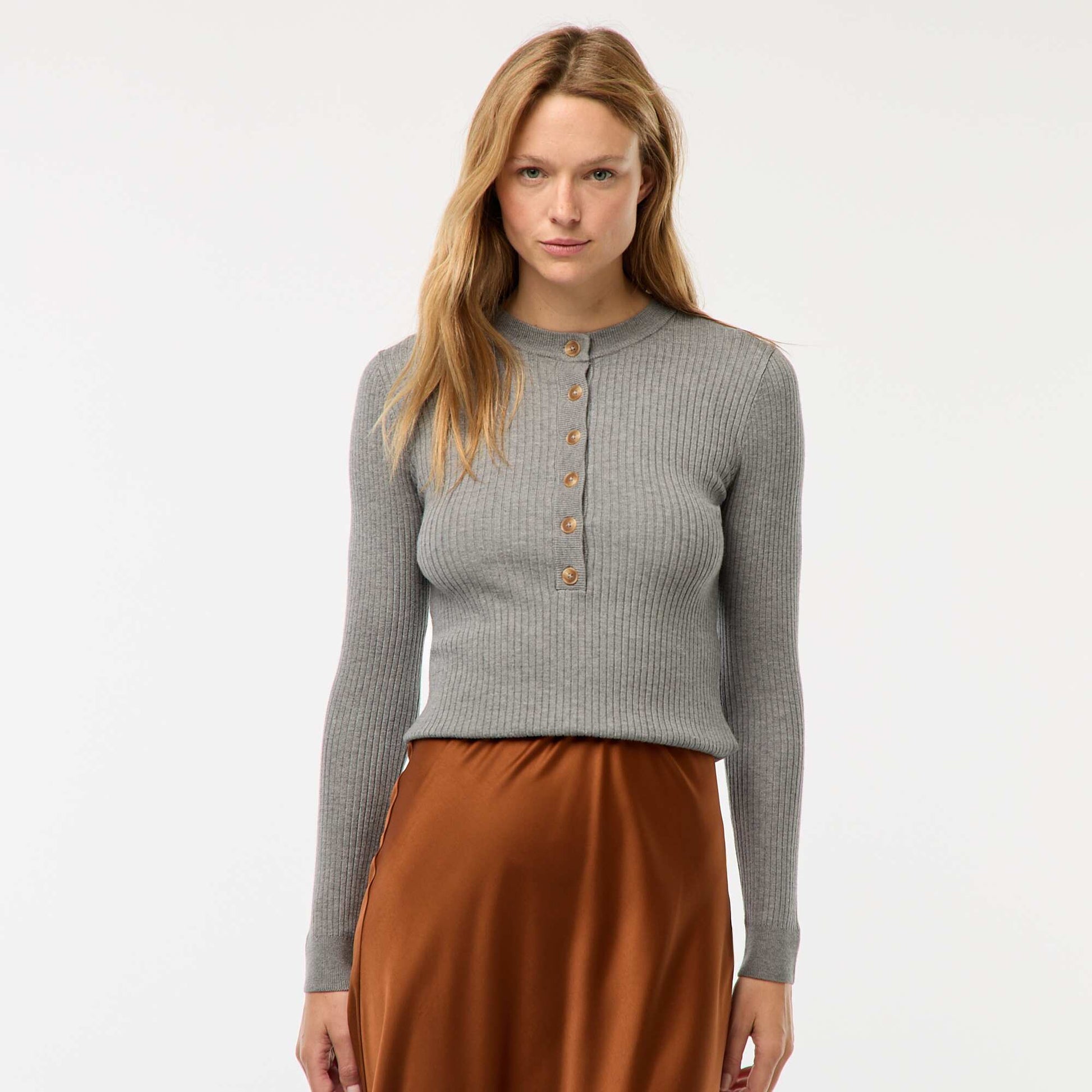 Gilet à manches longues en maille côtelée GRIS