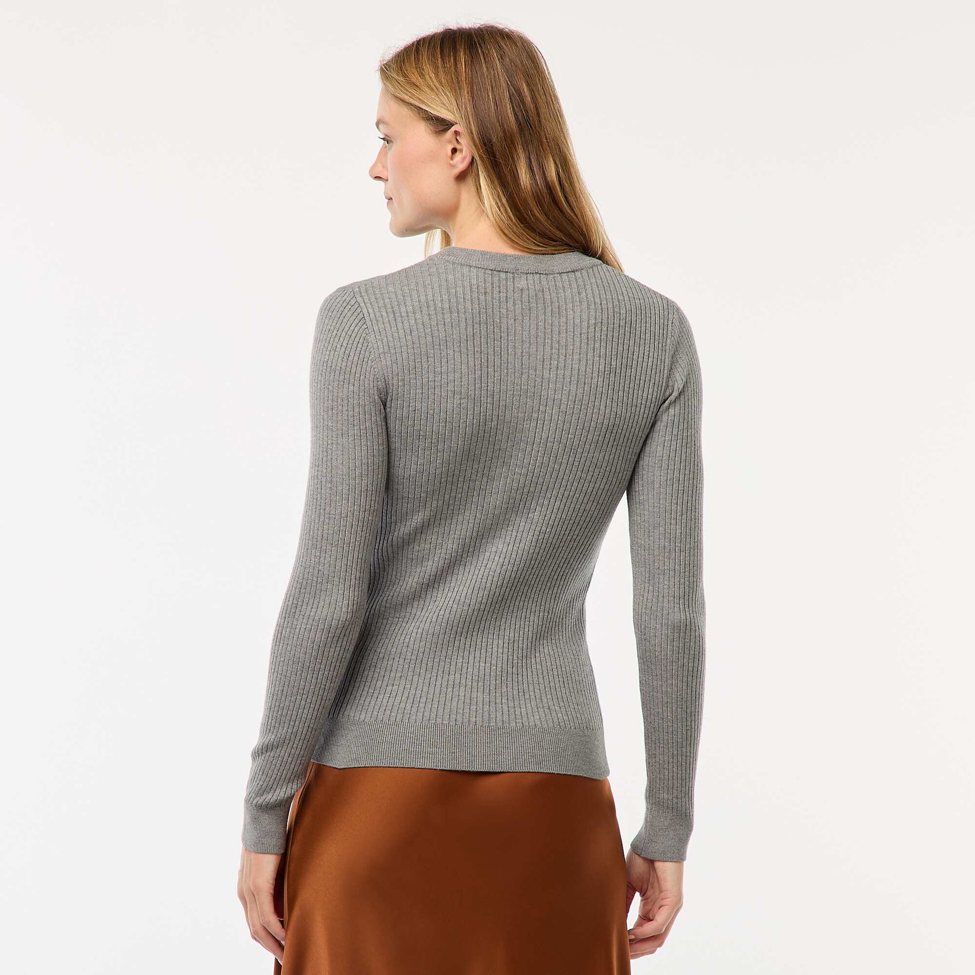 Gilet à manches longues en maille côtelée GRIS