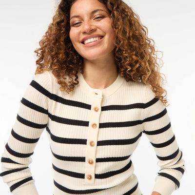 Gilet à manches longues en maille côtelée BEIGE RAYé