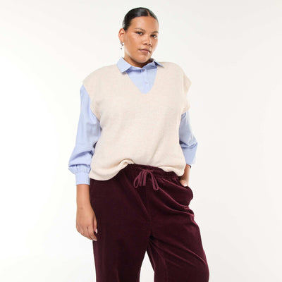 Pull sans manches uni en maille tricot BEIGE