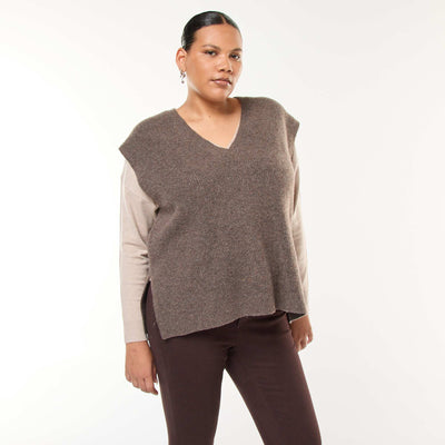 Pull sans manches uni en maille tricot NOIR