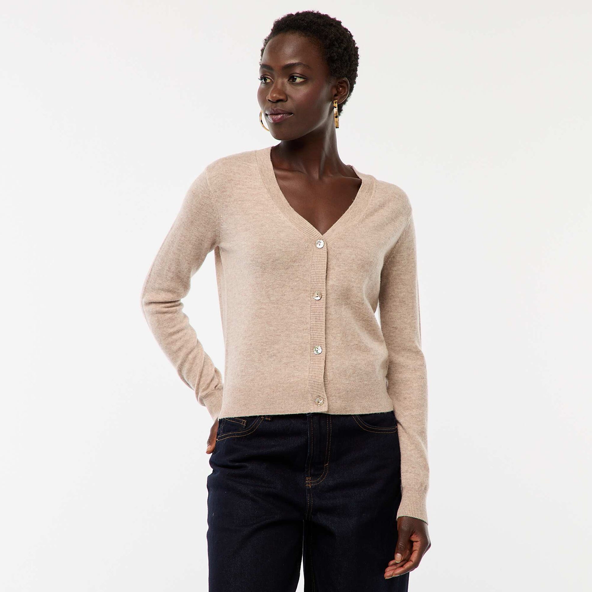 Gilet en maille fine col en V BEIGE