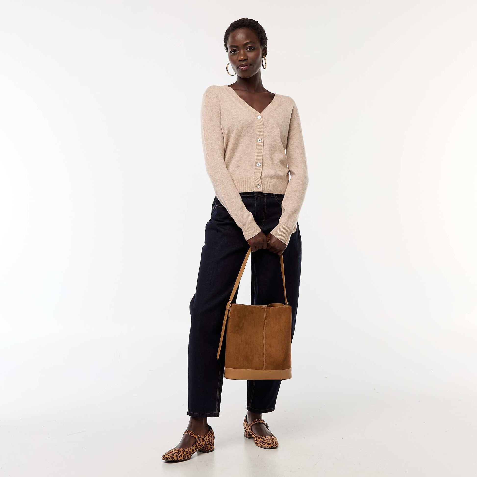 Gilet en maille fine col en V BEIGE