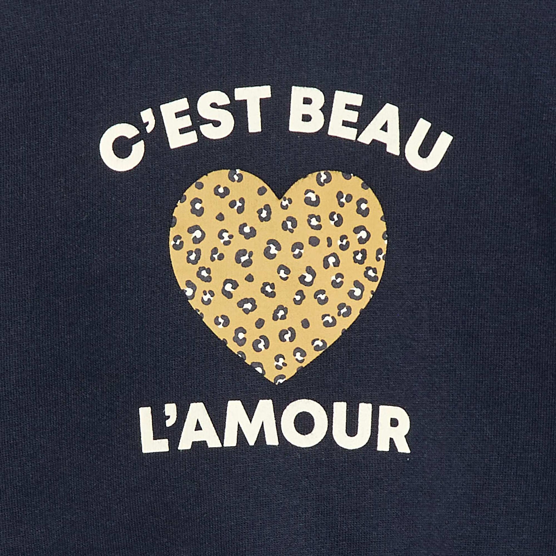 Sweat à col rond imprimé en molleton gratté BLEU