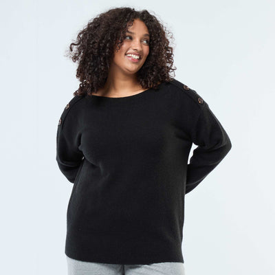 Pull avec boutons fantaisies à l'épaule NOIR