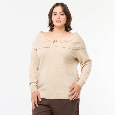 Pull à encolure bardot avec détail poitrine BEIGE
