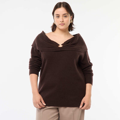 Pull à encolure bardot avec détail poitrine MARRON