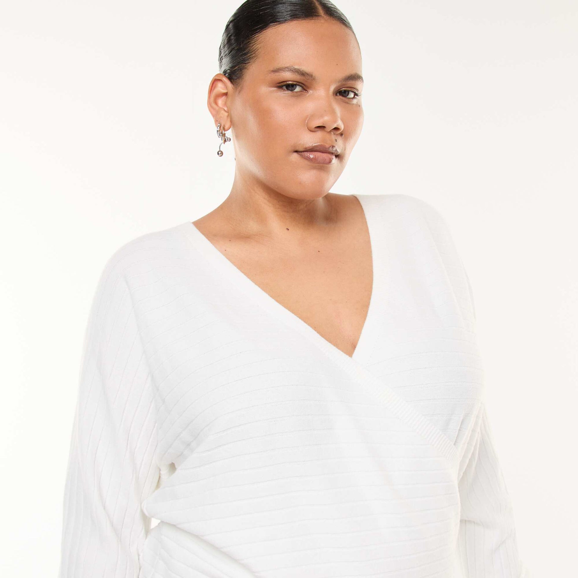 Pull en maille côtelée BLANC