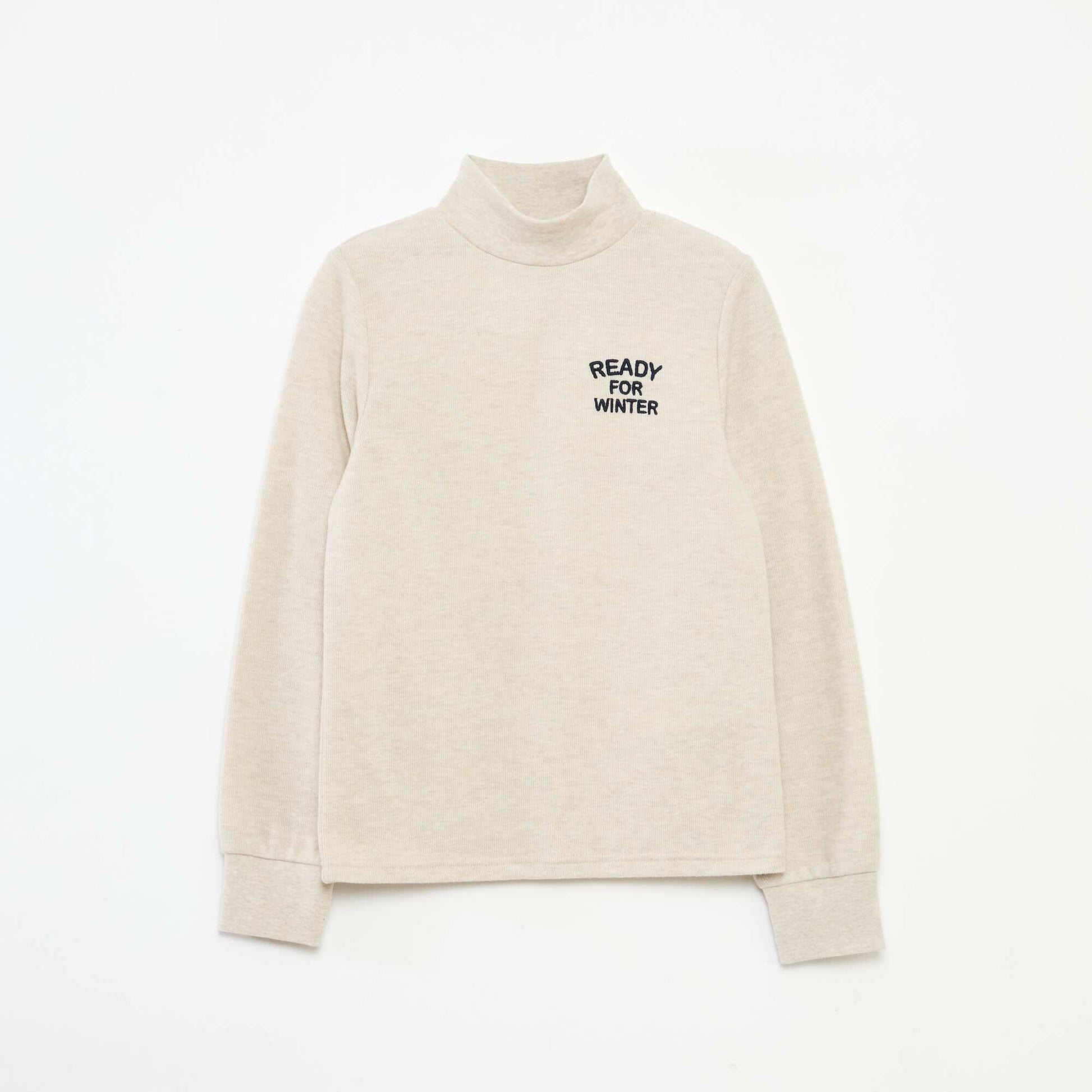 Sous pull avec broderie en coton uni BEIGE