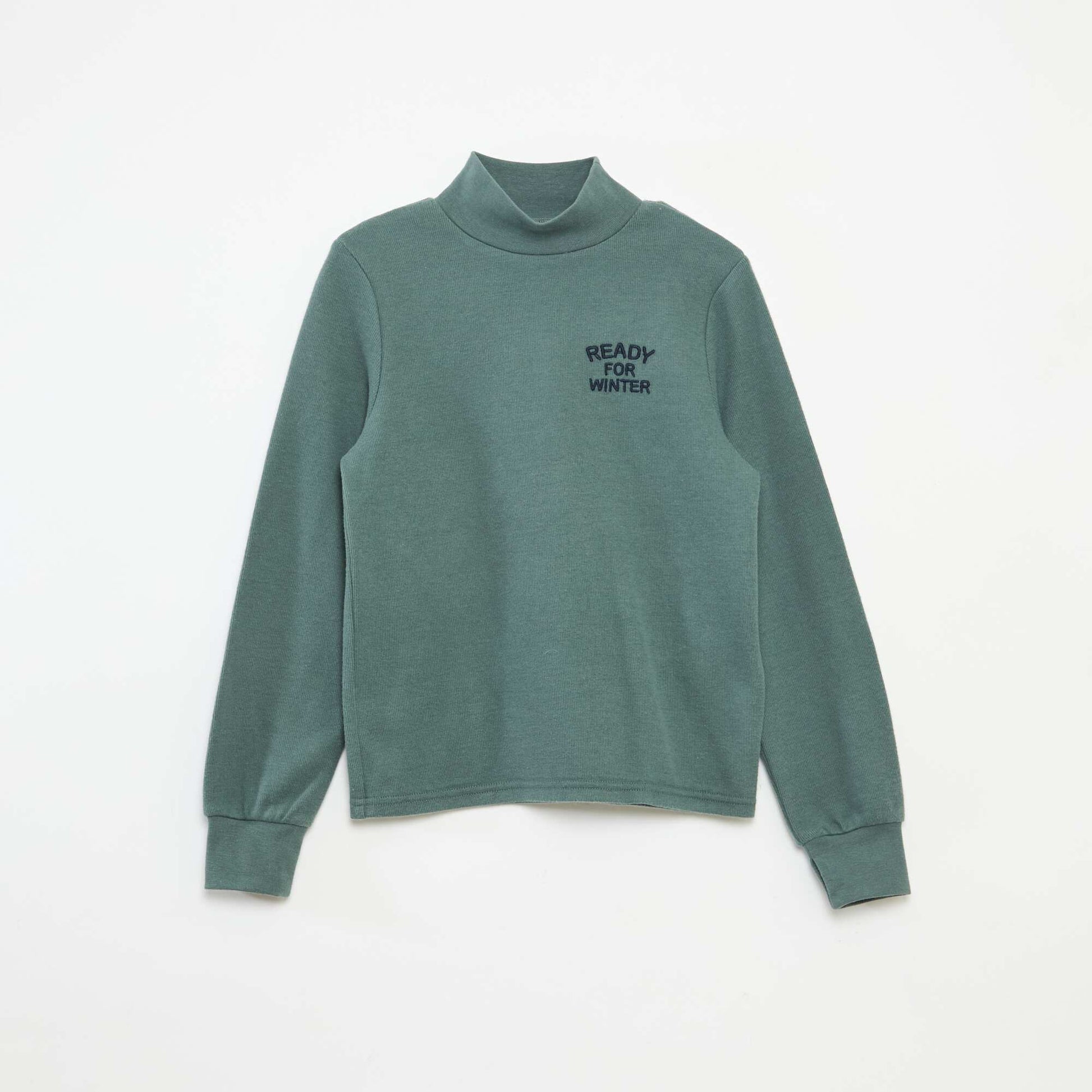 Sous pull avec broderie en coton uni VERT