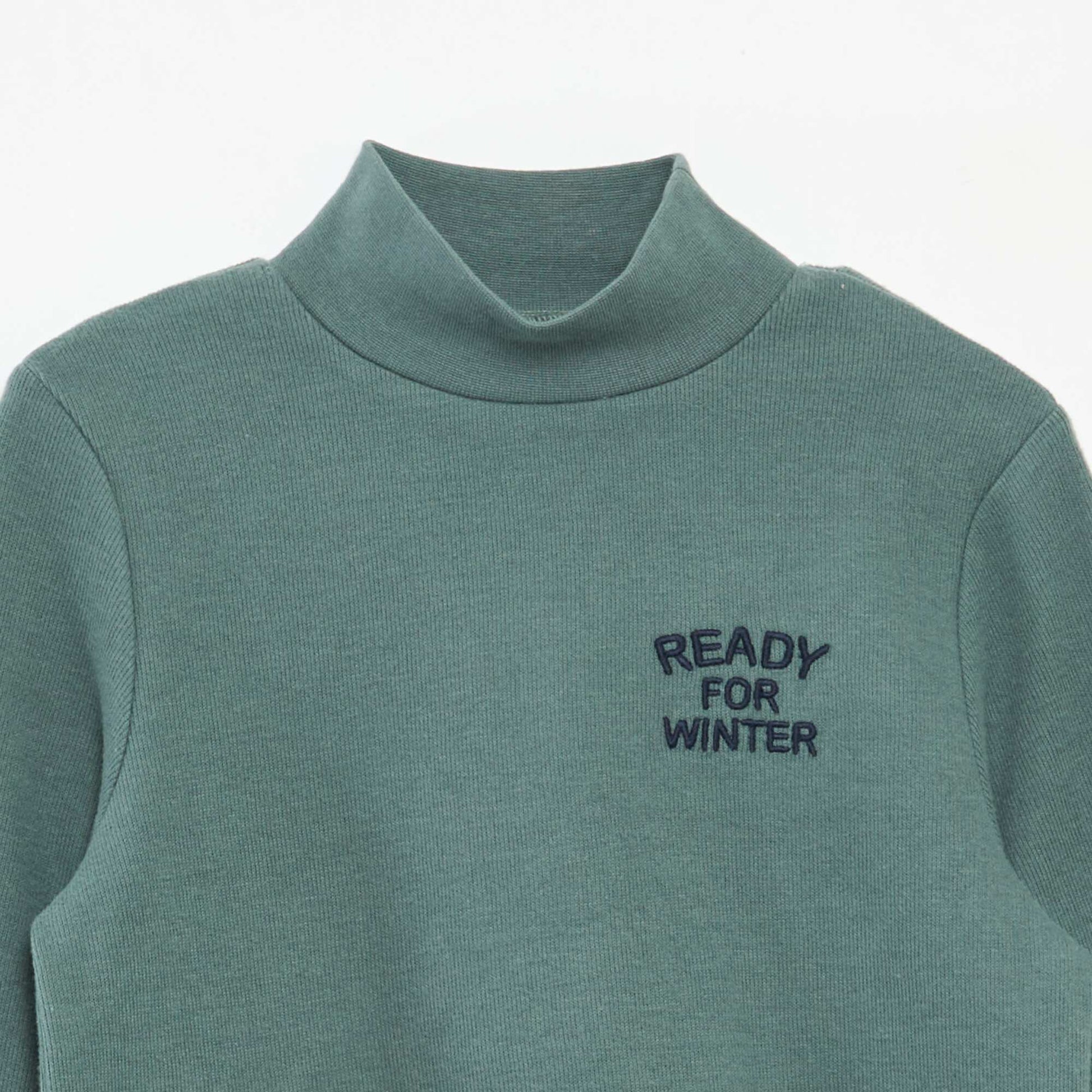 Sous pull avec broderie en coton uni VERT