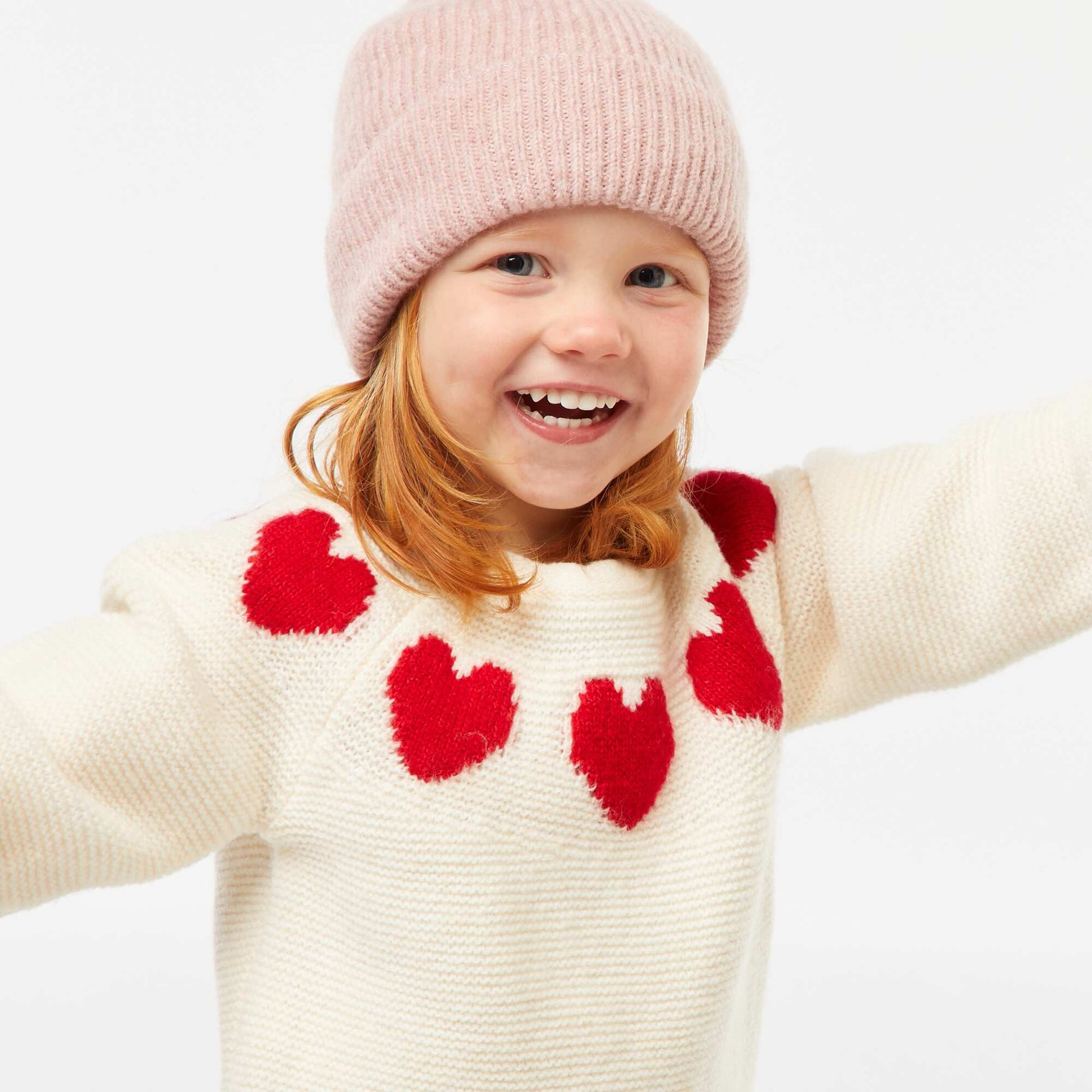 Pull maille jacquard motifs coeurs BLANC