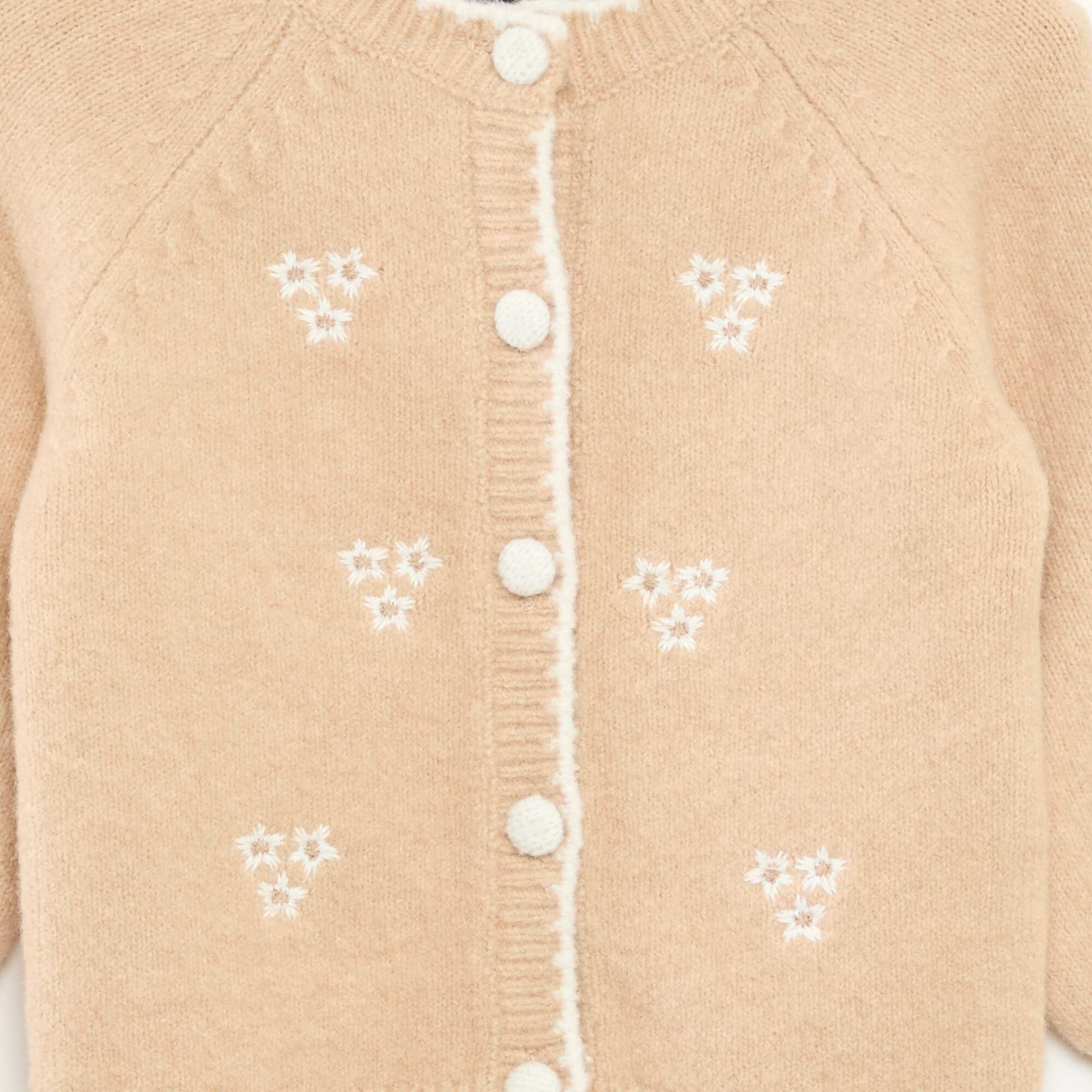 Gilet col rond avec fleurs brodées BLANC