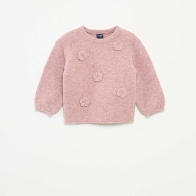 Pull col rond avec patch fleurs ROSE